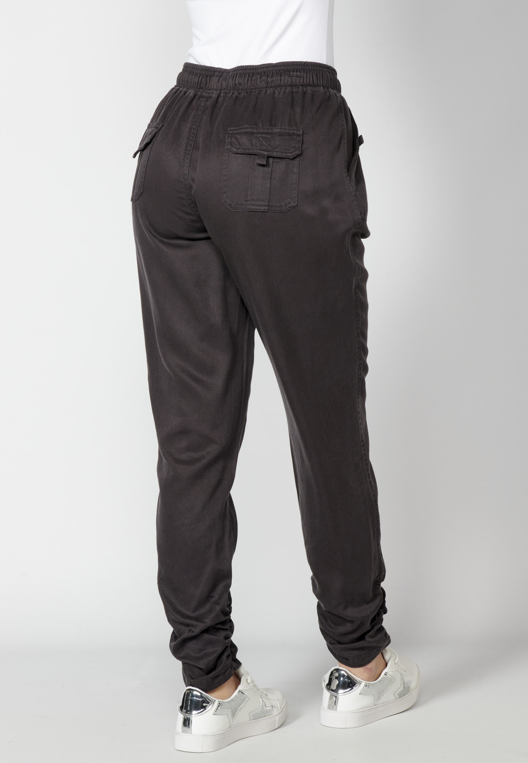 Lange Hose mit verstellbarer Taille Schwarz für Damen