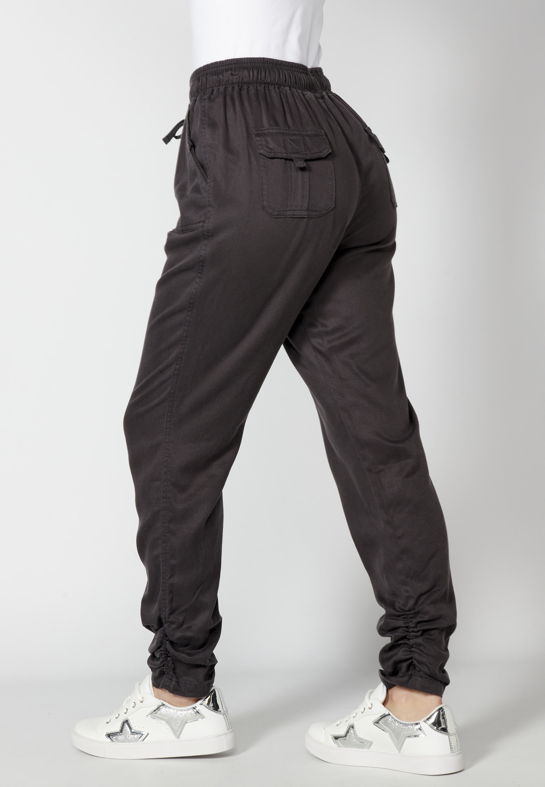 Long pants with adjustable waist Black color for Woman
