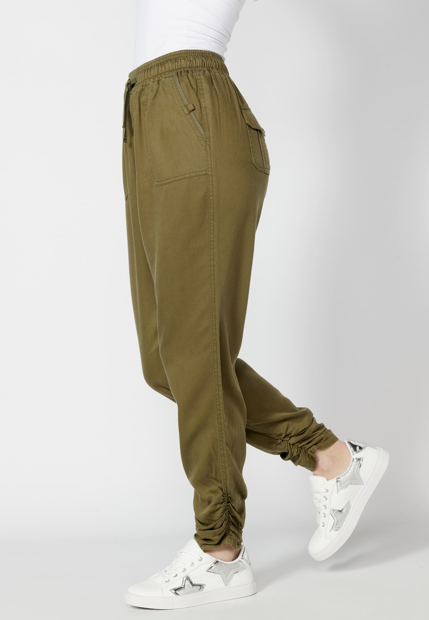 Lange Hose mit verstellbarer Taille Farbe Khaki für Damen 1
