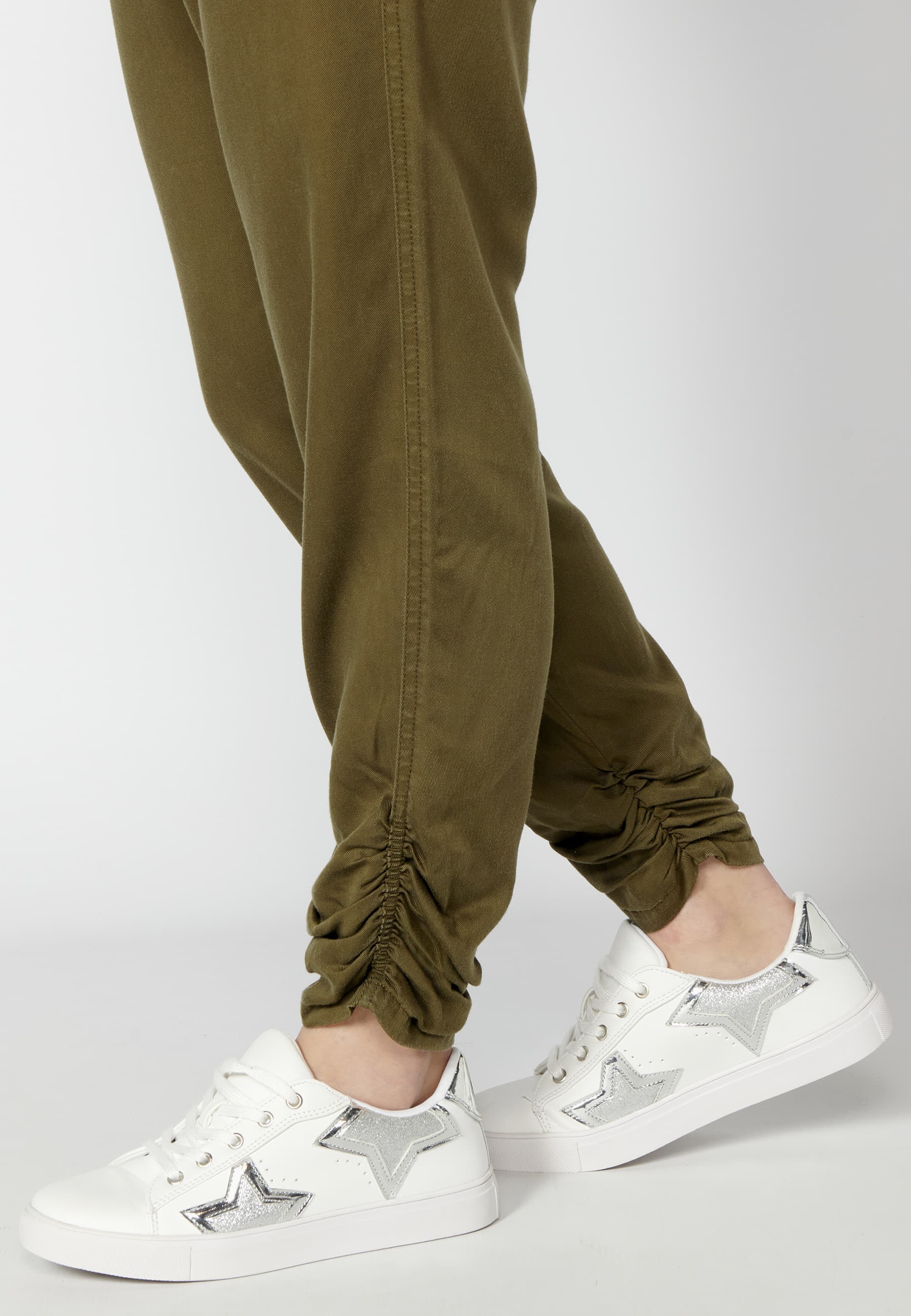 Long pants with adjustable waist Khaki color for Woman 7