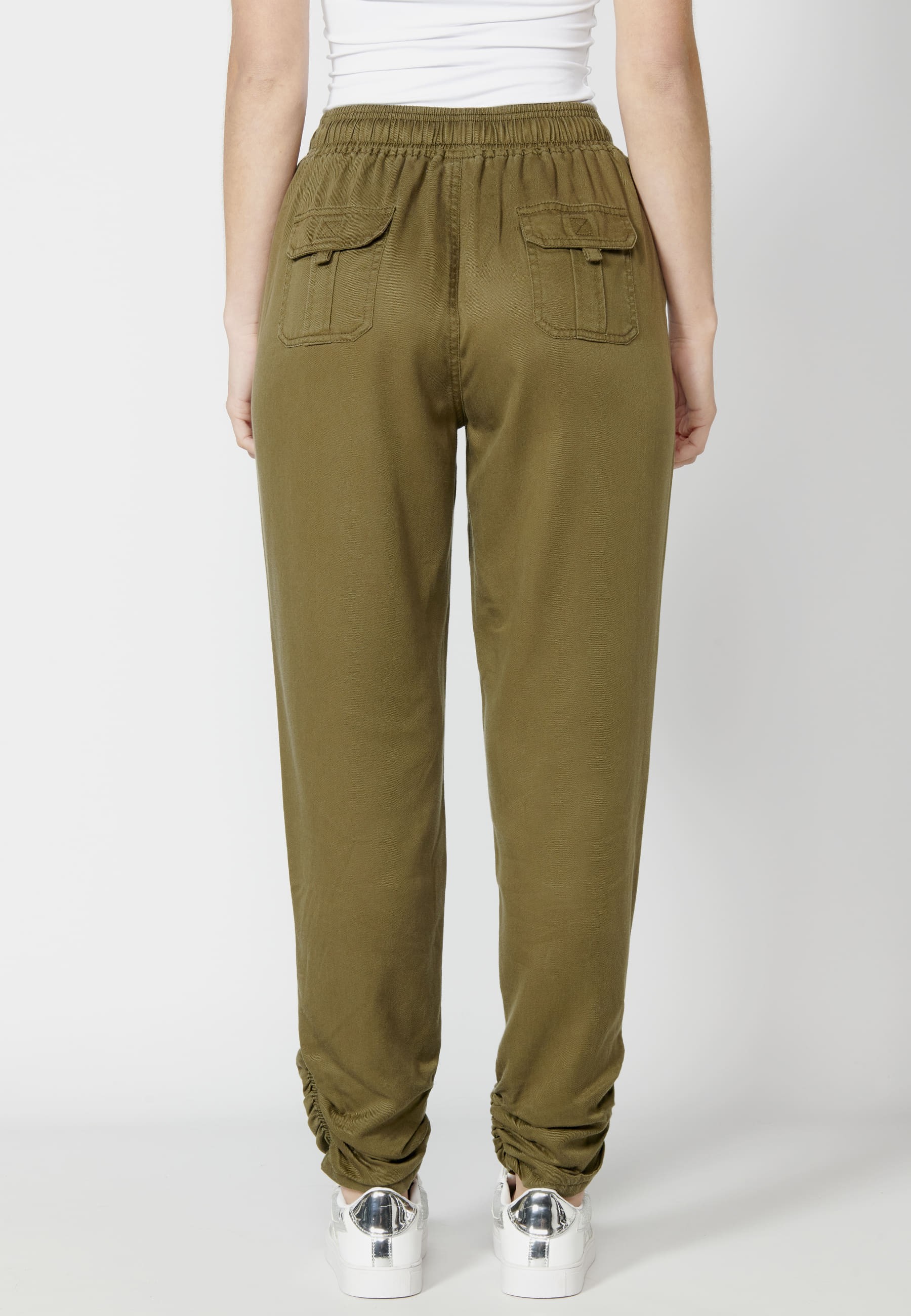 Pantalons llargs amb cintura ajustable color Kaki per a Dona 8