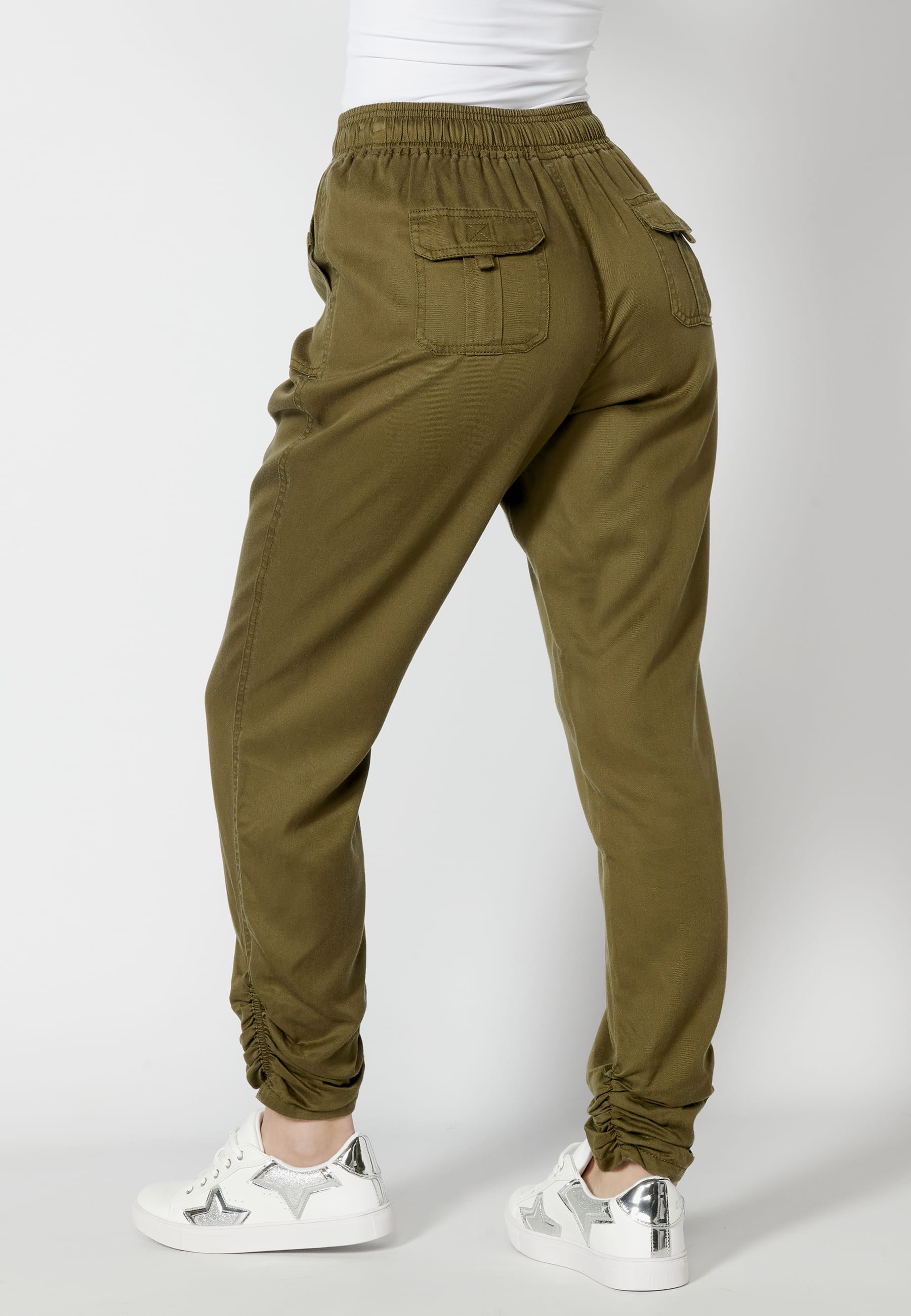 Long pants with adjustable waist Khaki color for Woman 6