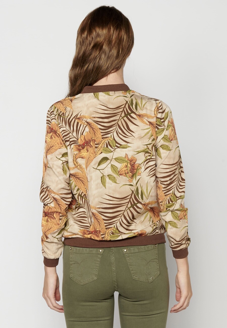 Beige floral print long-sleeved sweatshirt jacket for Women 9