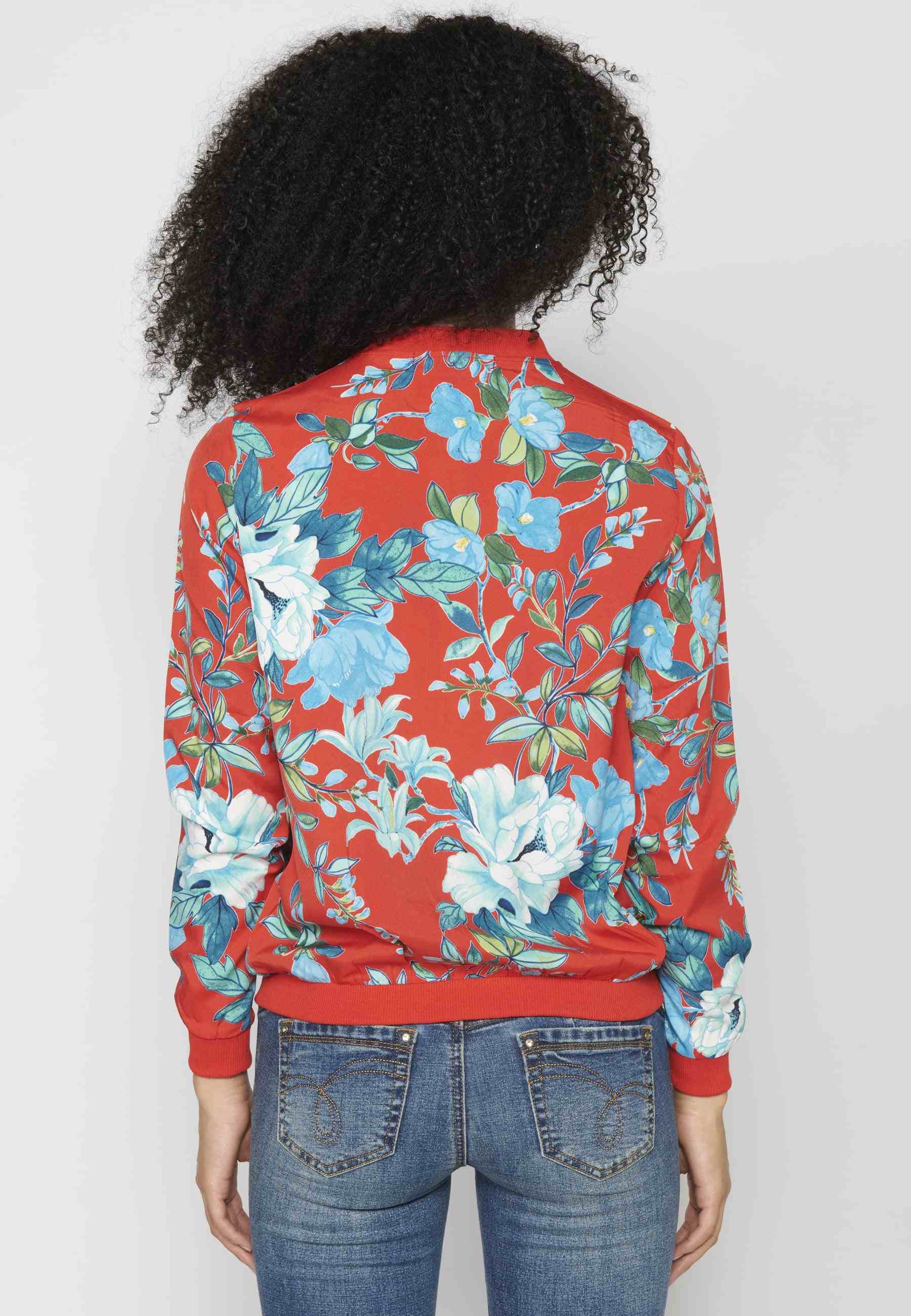 Jaqueta dessuadora màniga llarga amb estampat floral color Vermell per a Dona