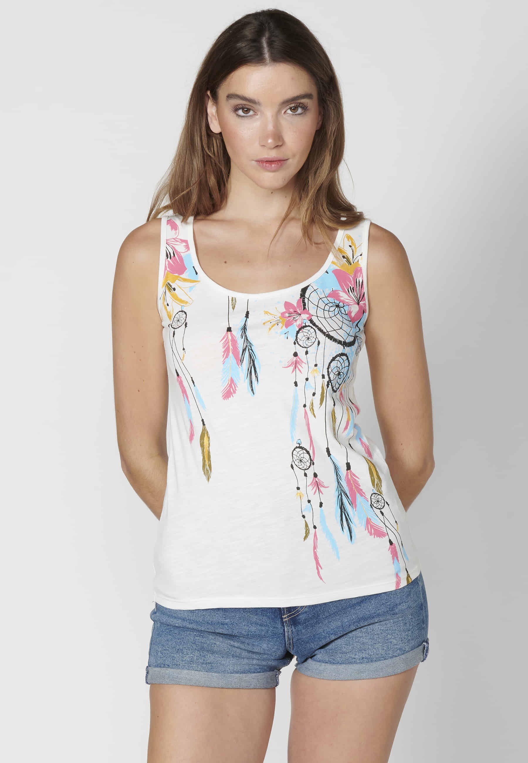 Top sin mangas de algodón con estampado color blanco para mujer | Moda Actual