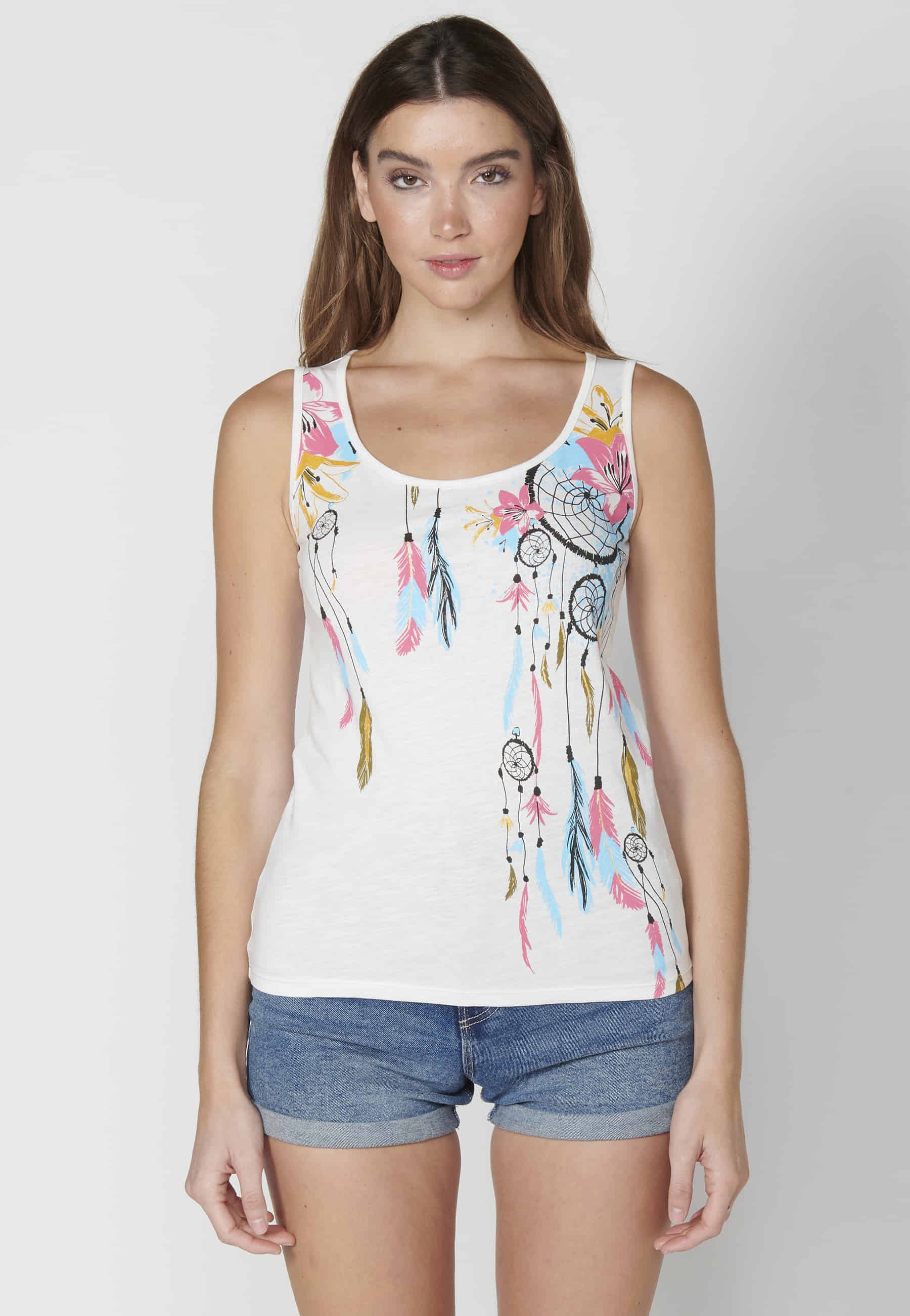 Top sin mangas de algodón con estampado color blanco para mujer | Moda Actual