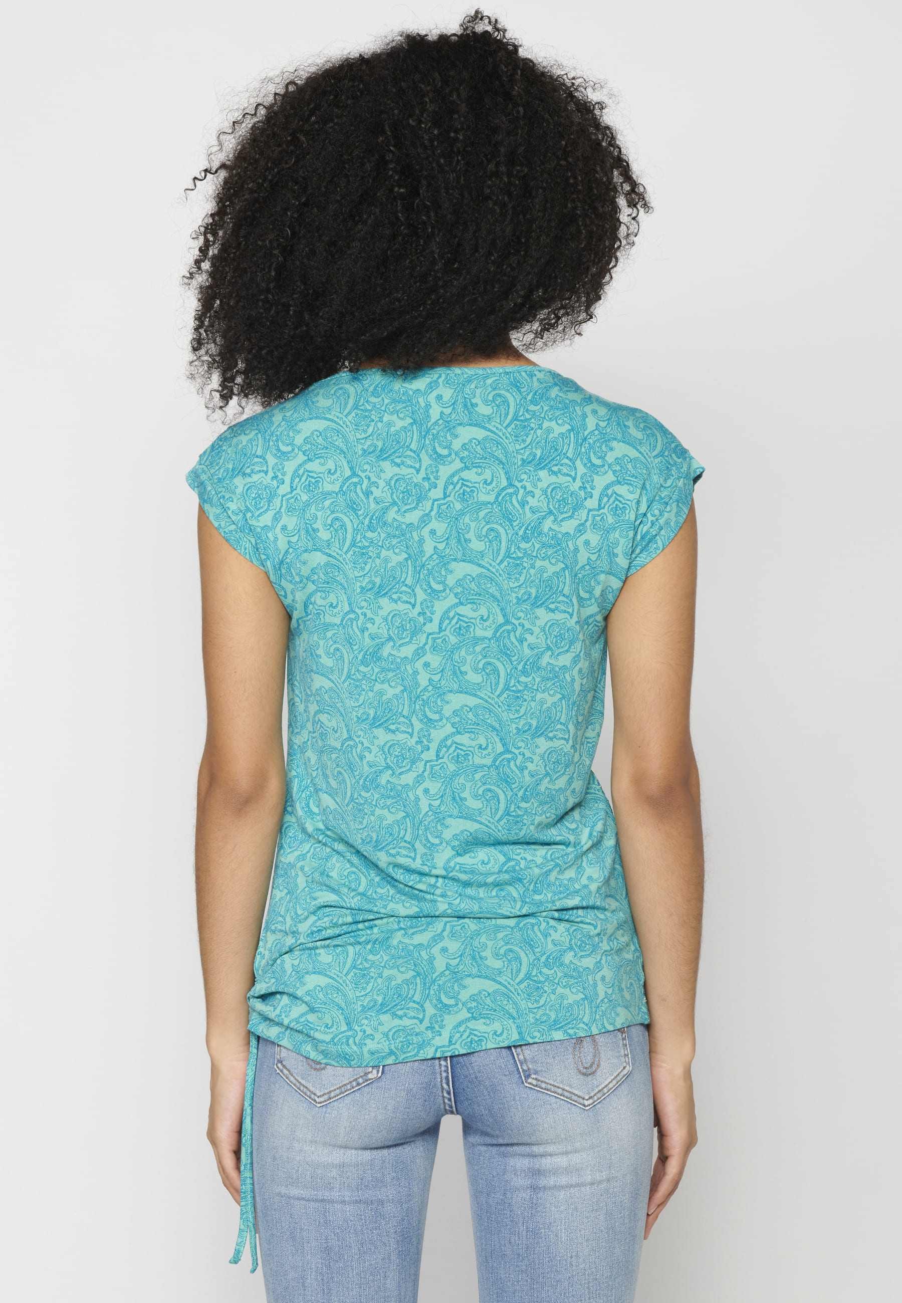 Blue short-sleeved top with floral print for Women