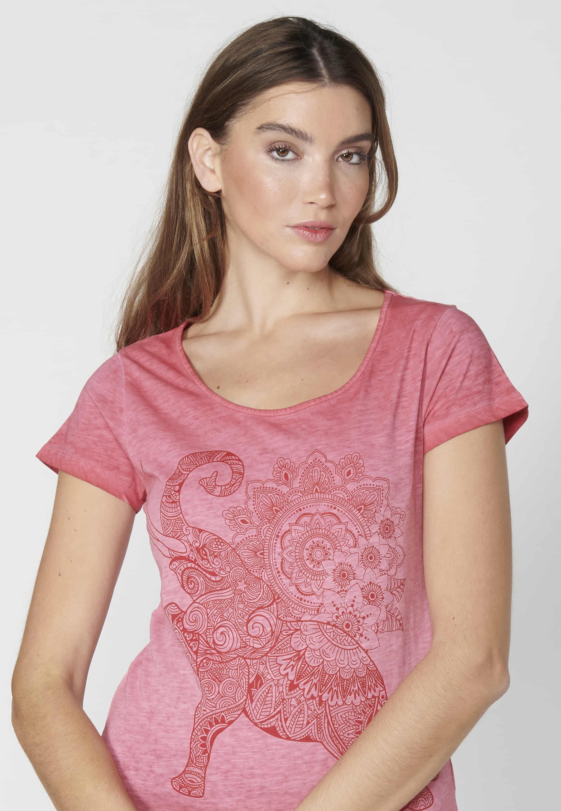 Coral Floral Embroidered Cotton Short Sleeve Top for Woman 6