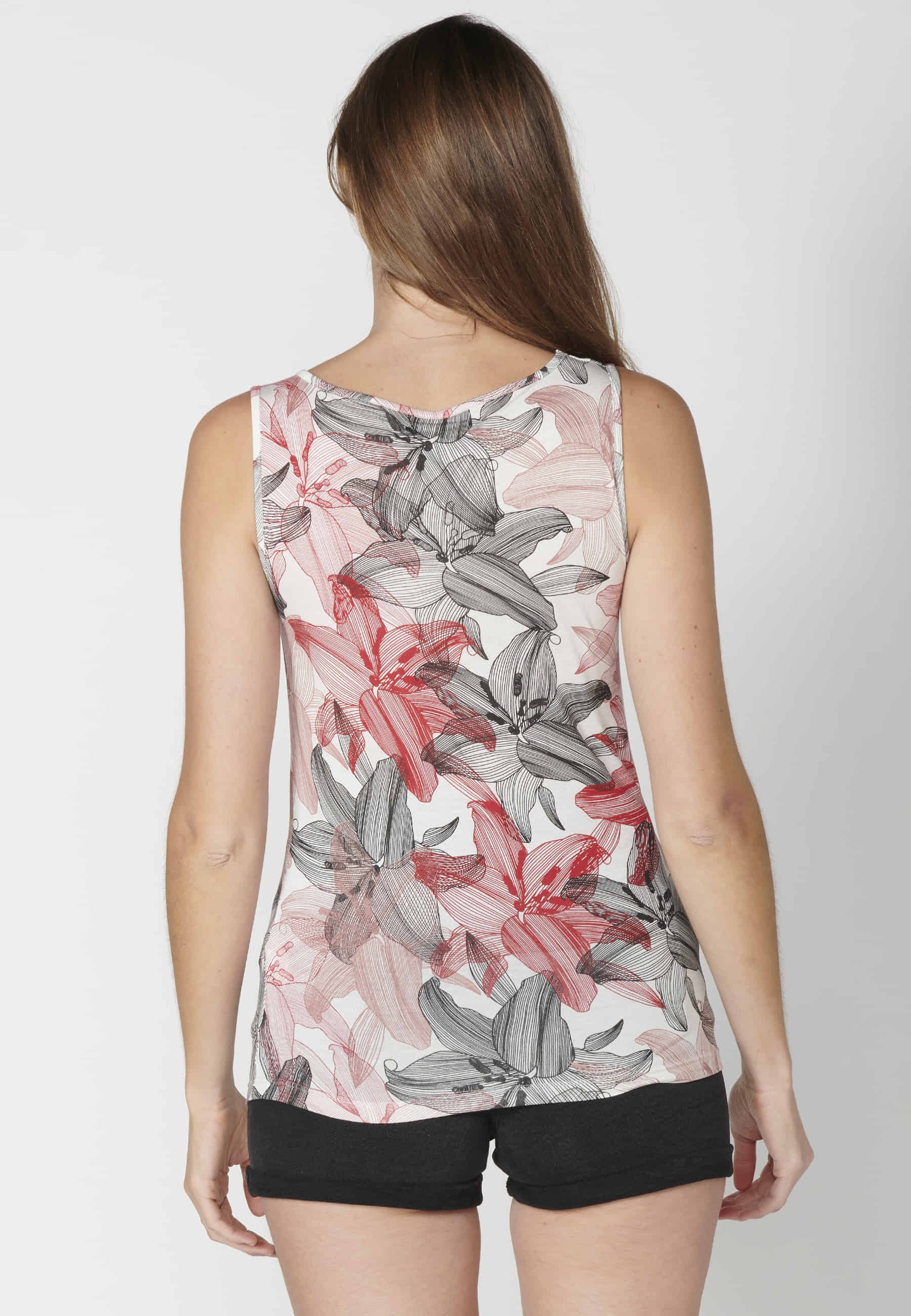 White Floral Print Sleeveless T-Shirt for Women 4