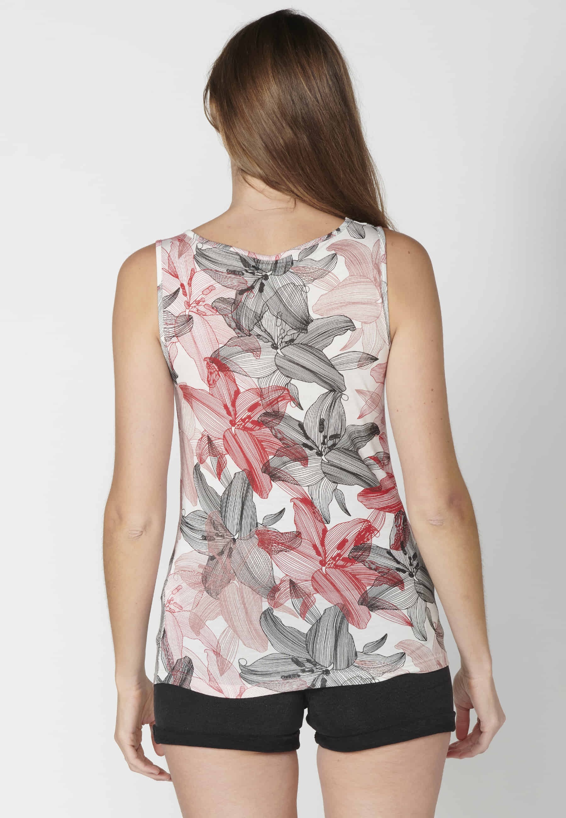 Camiseta Top sin mangas estampado floral color Blanco para Mujer 4