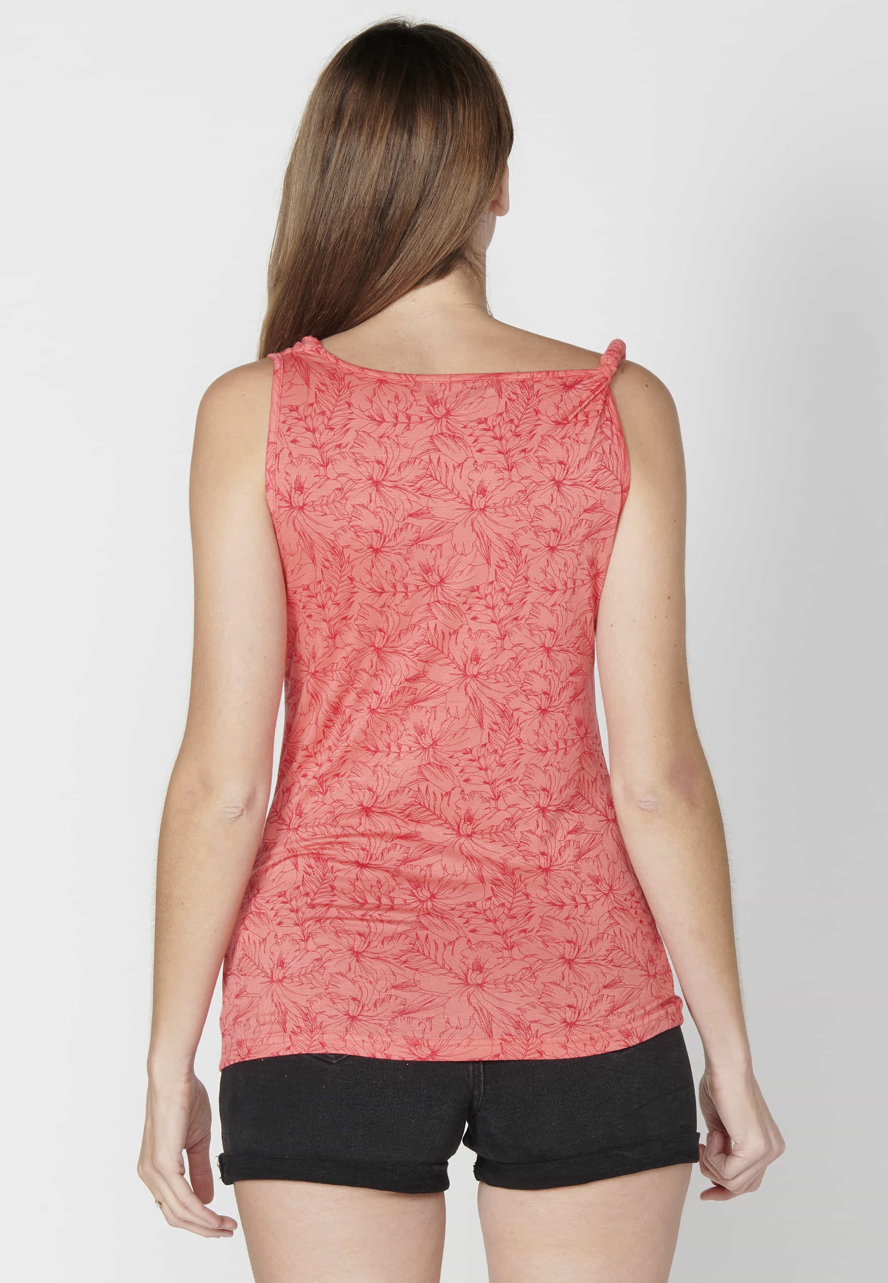 Coral floral print tank top with loose neckline for Woman 5