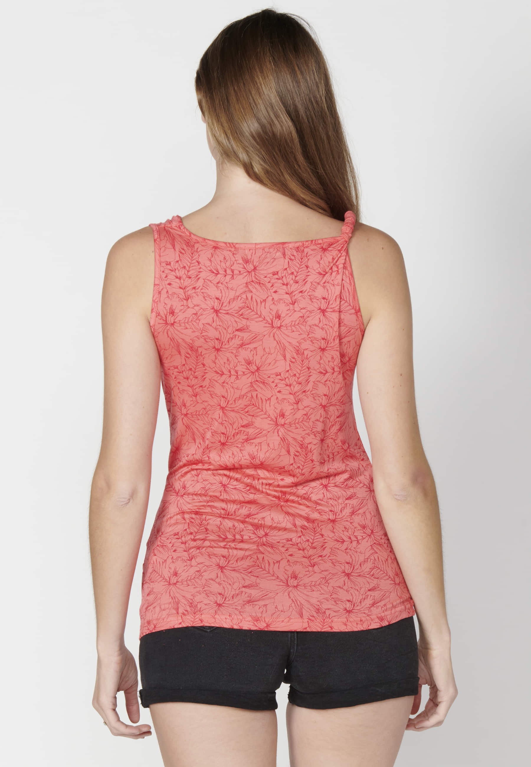 Coral floral print tank top with loose neckline for Woman 6