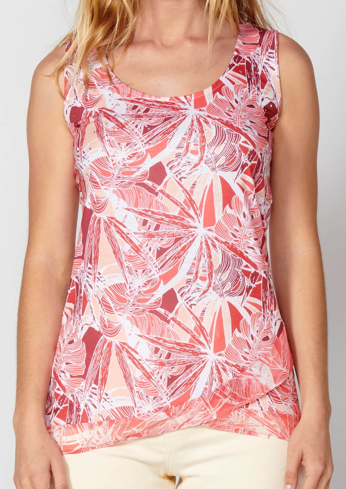 Red tropical print tank top for Women