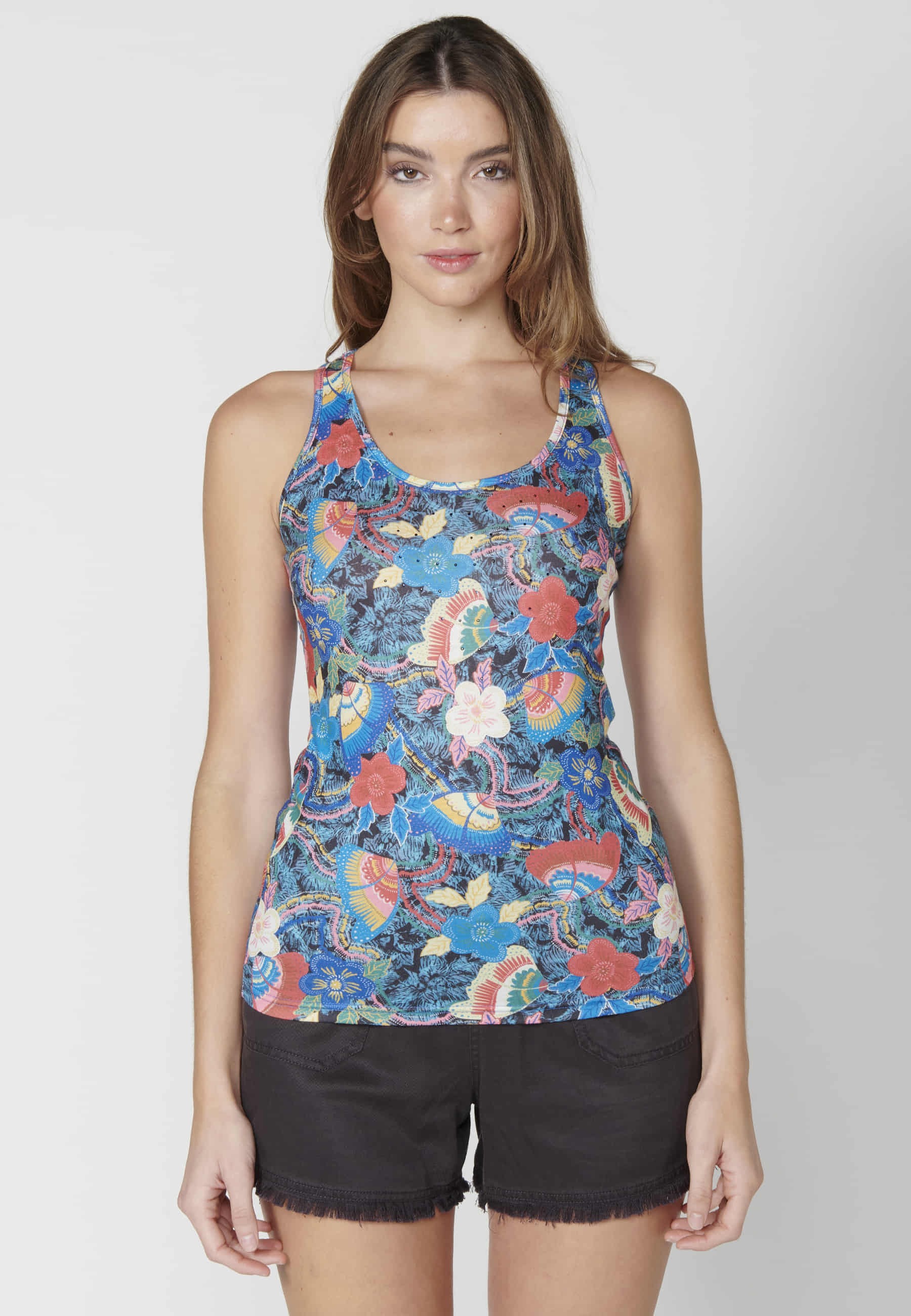 Navy Floral Print Tank Top for Women