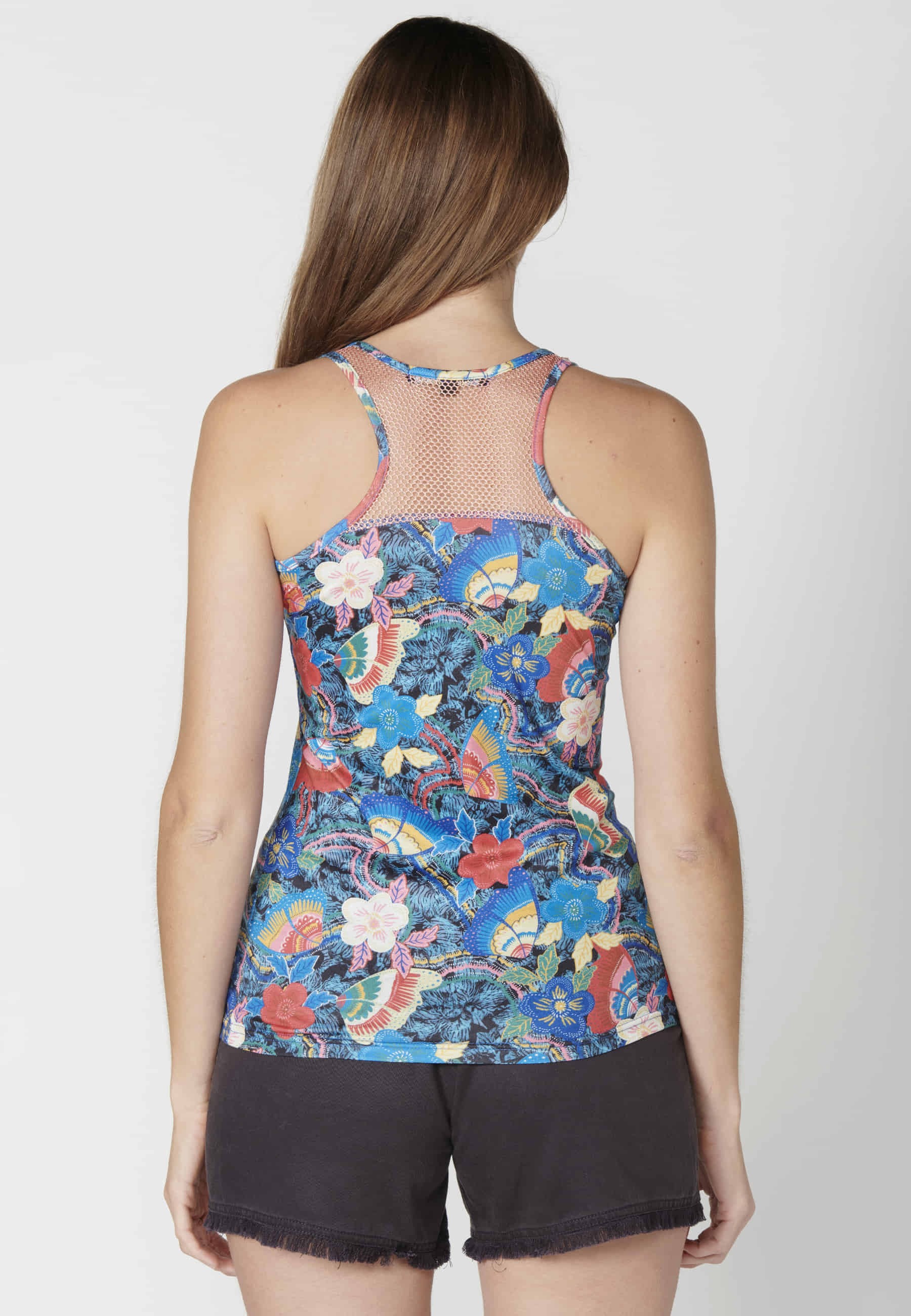 Marineblaues Tanktop mit Blumendruck für Frauen