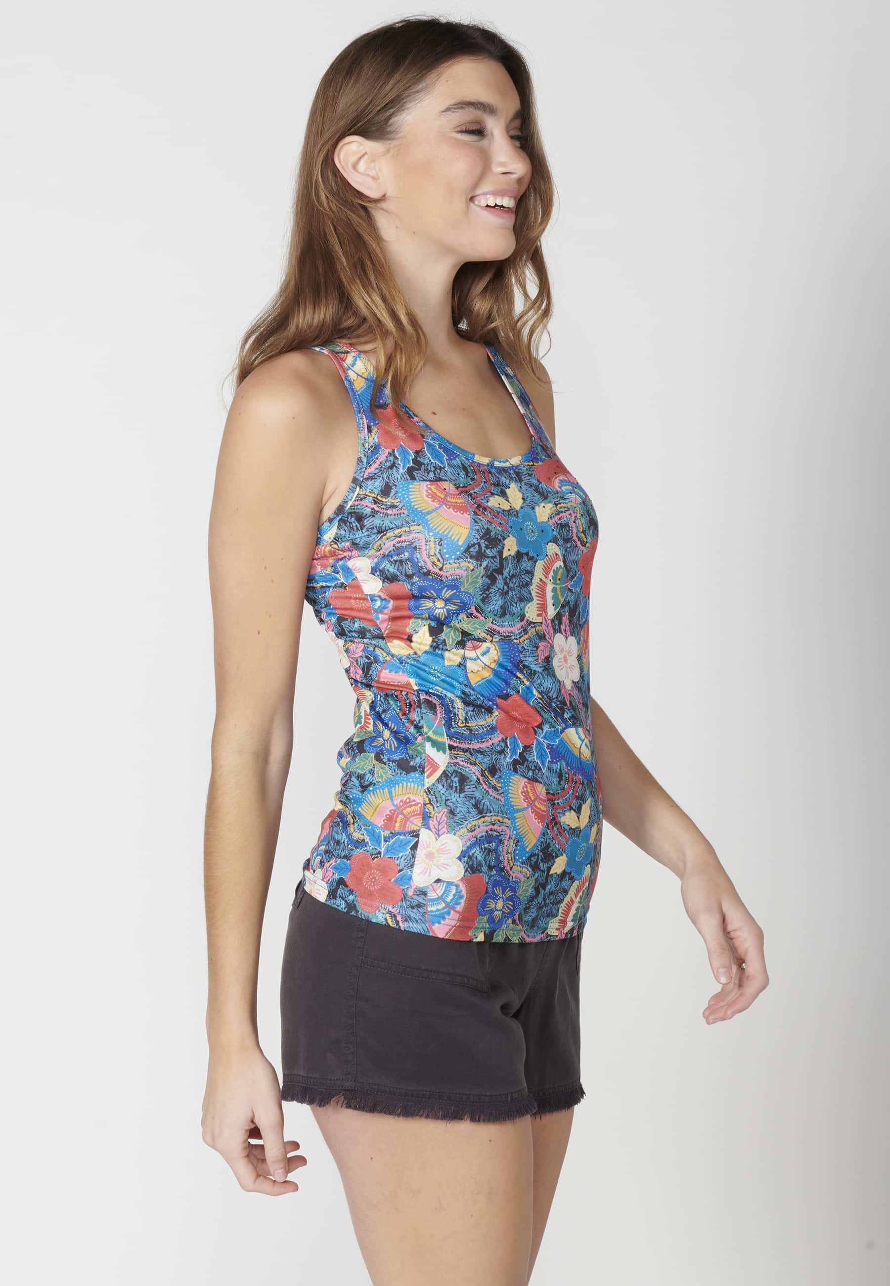 Navy Floral Print Tank Top for Women