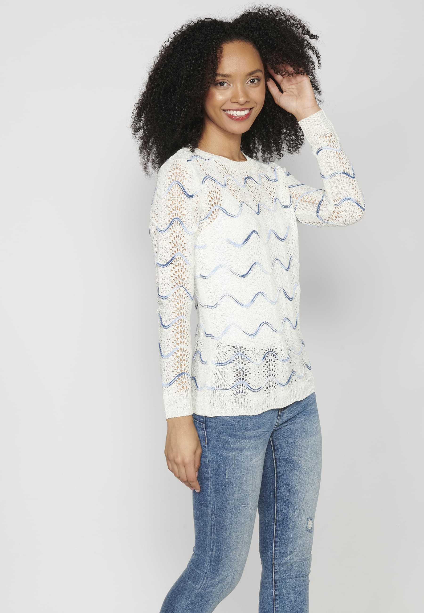 Jersey tricot manga larga con detalles marineros de Mujer