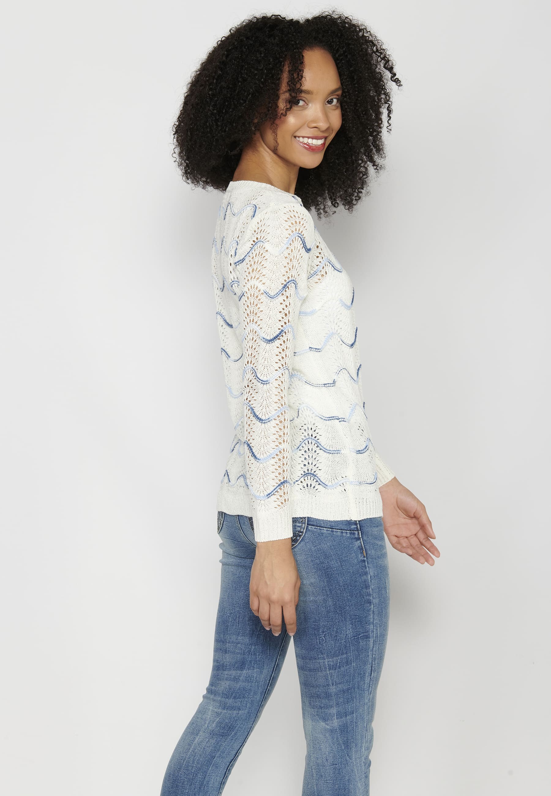 Jersey tricot manga larga con detalles marineros de Mujer
