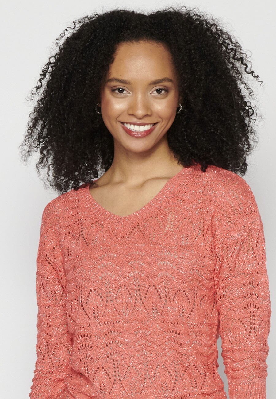 Jersey tricot con cuello en pico y detalles para Mujer 6
