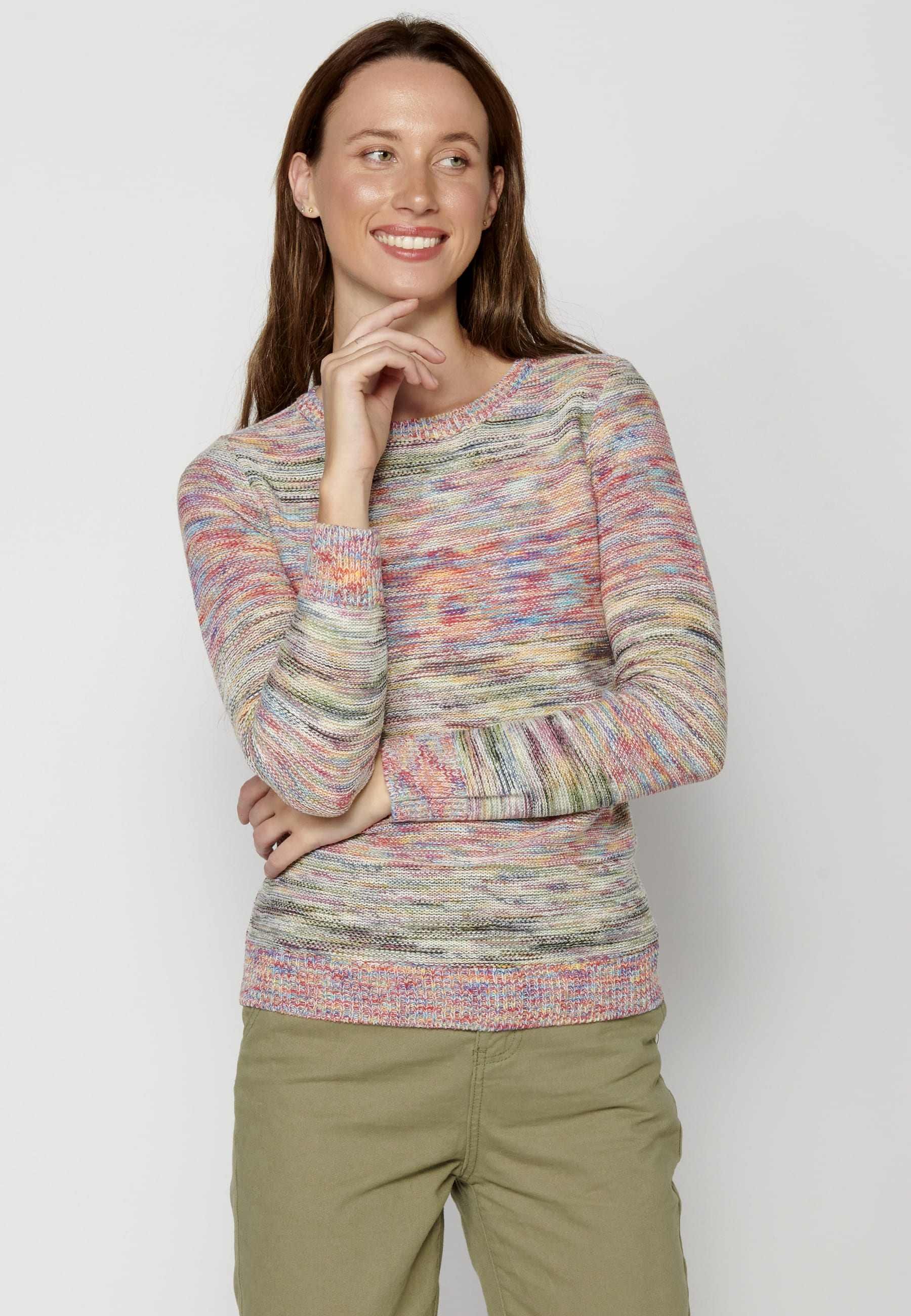 Mehrfarbiger Strickpullover mit langen Ärmeln für Damen
