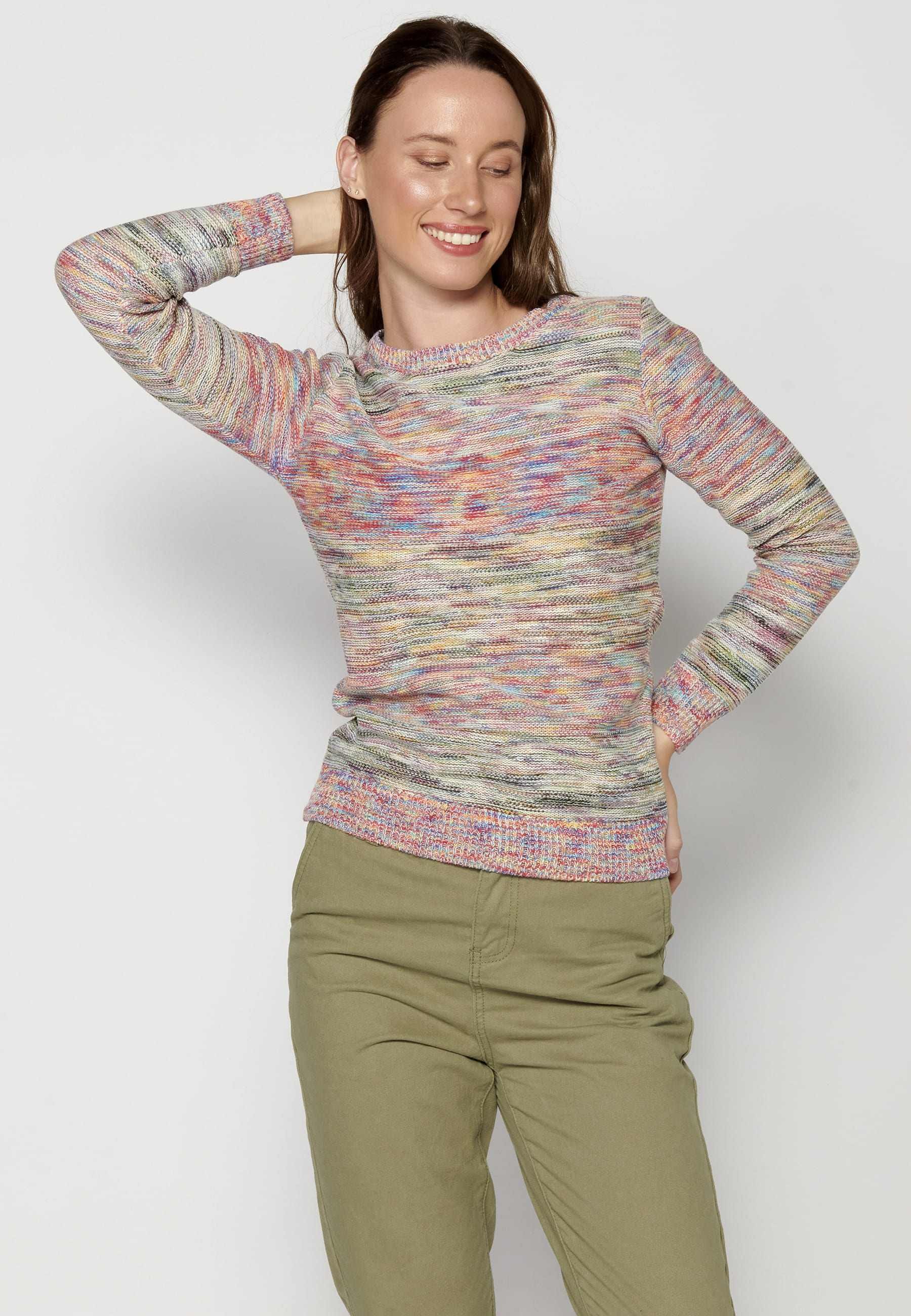 Mehrfarbiger Strickpullover mit langen Ärmeln für Damen