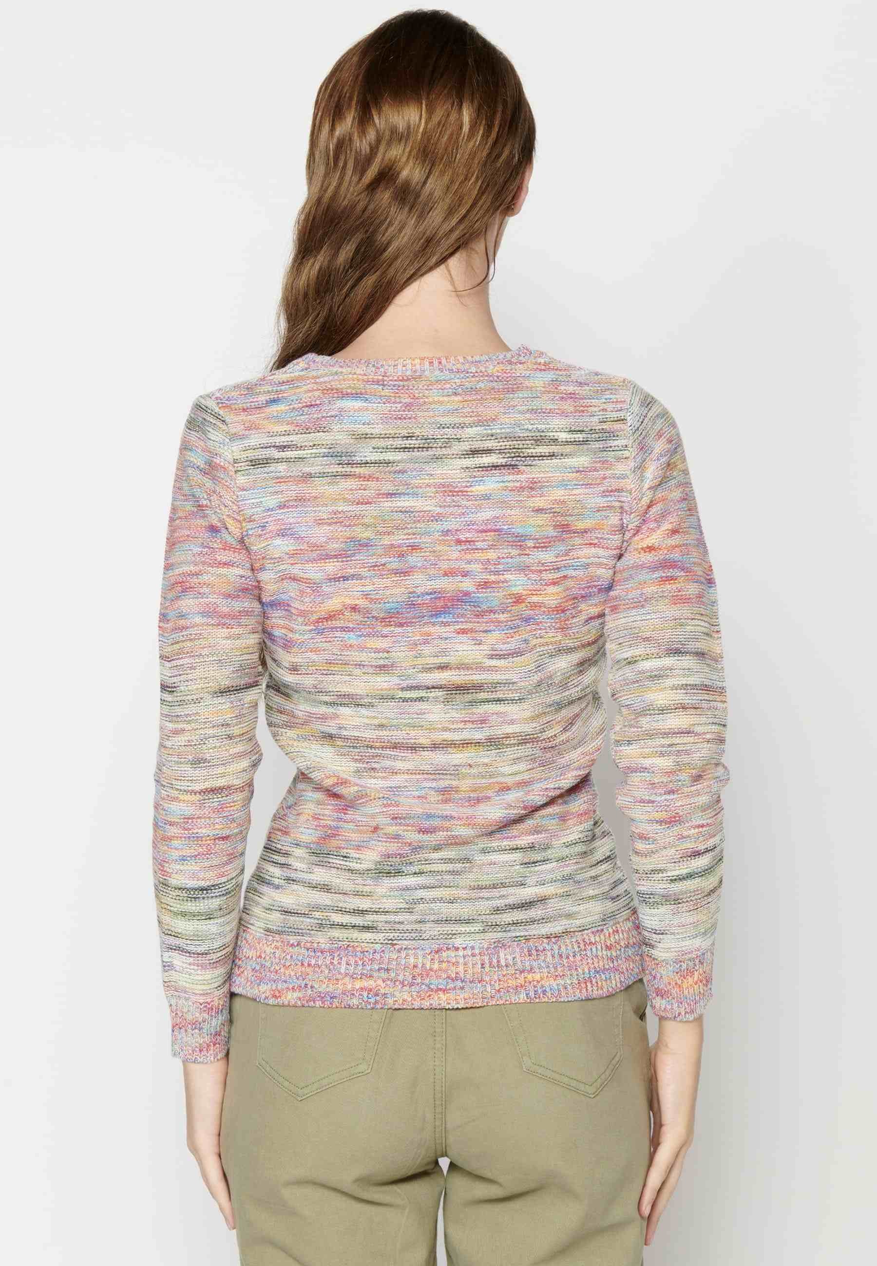 Mehrfarbiger Strickpullover mit langen Ärmeln für Damen