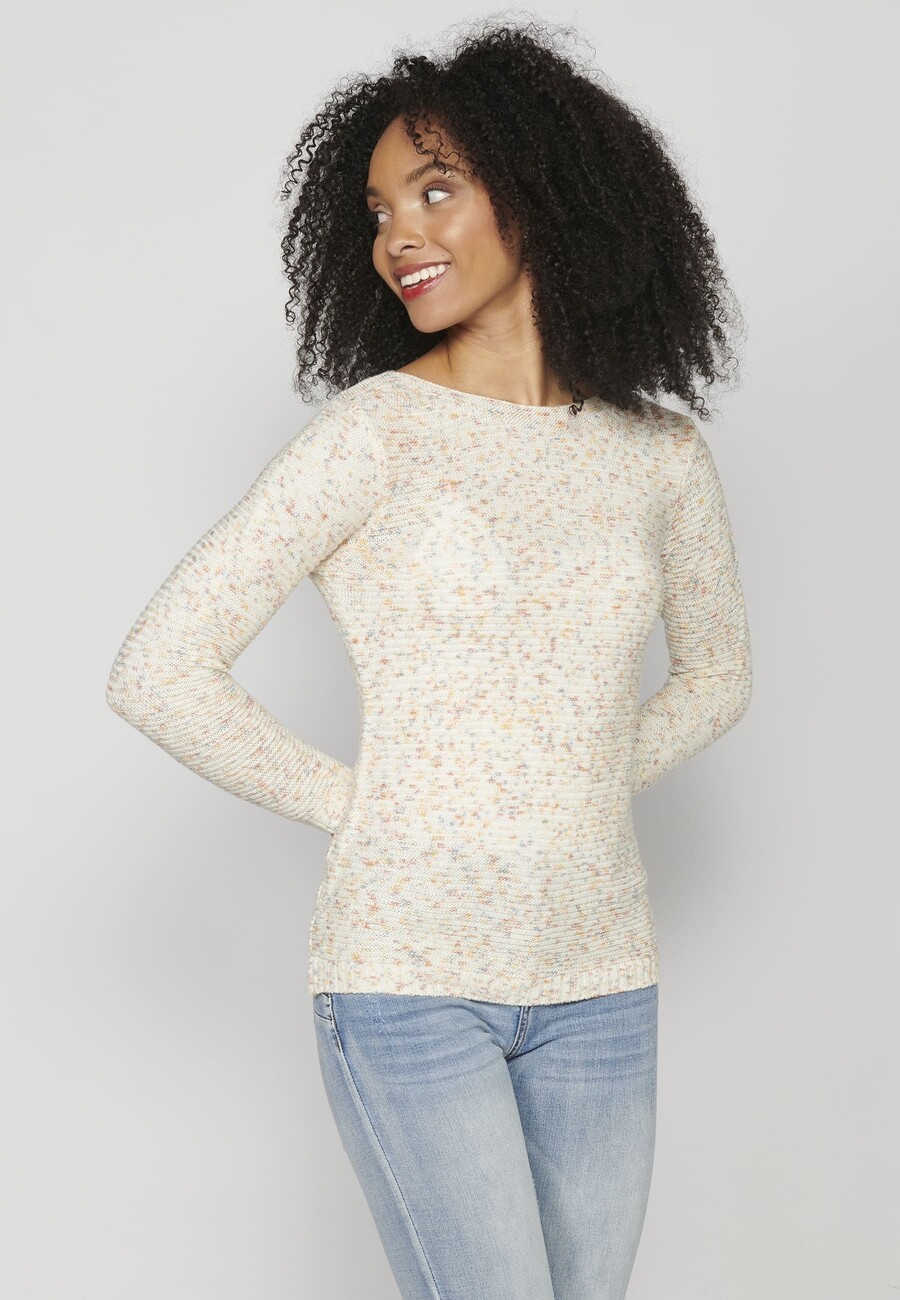 Ecru acrylic knit sweater for Woman 6