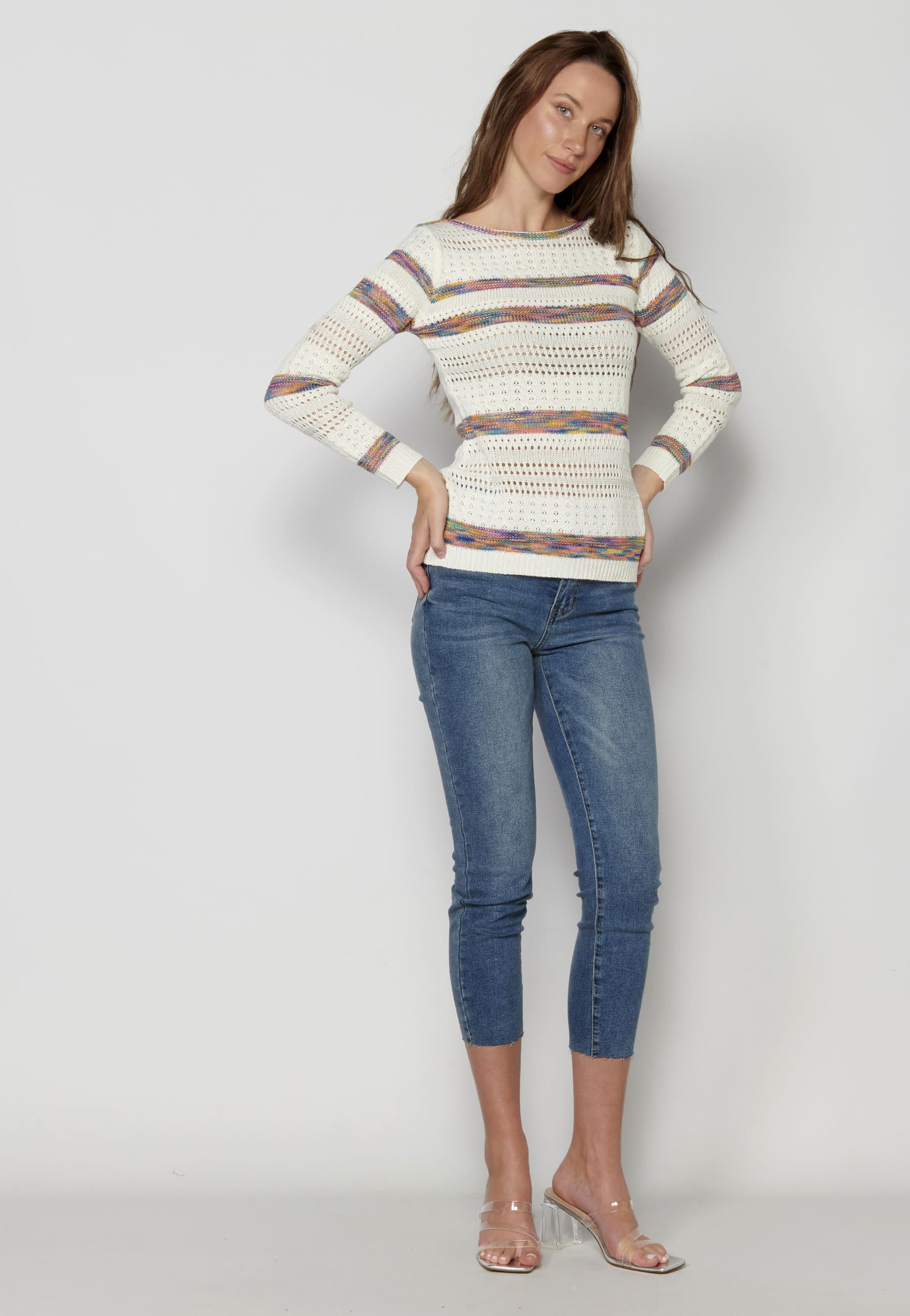 Knitted sweater with boat neck for Women