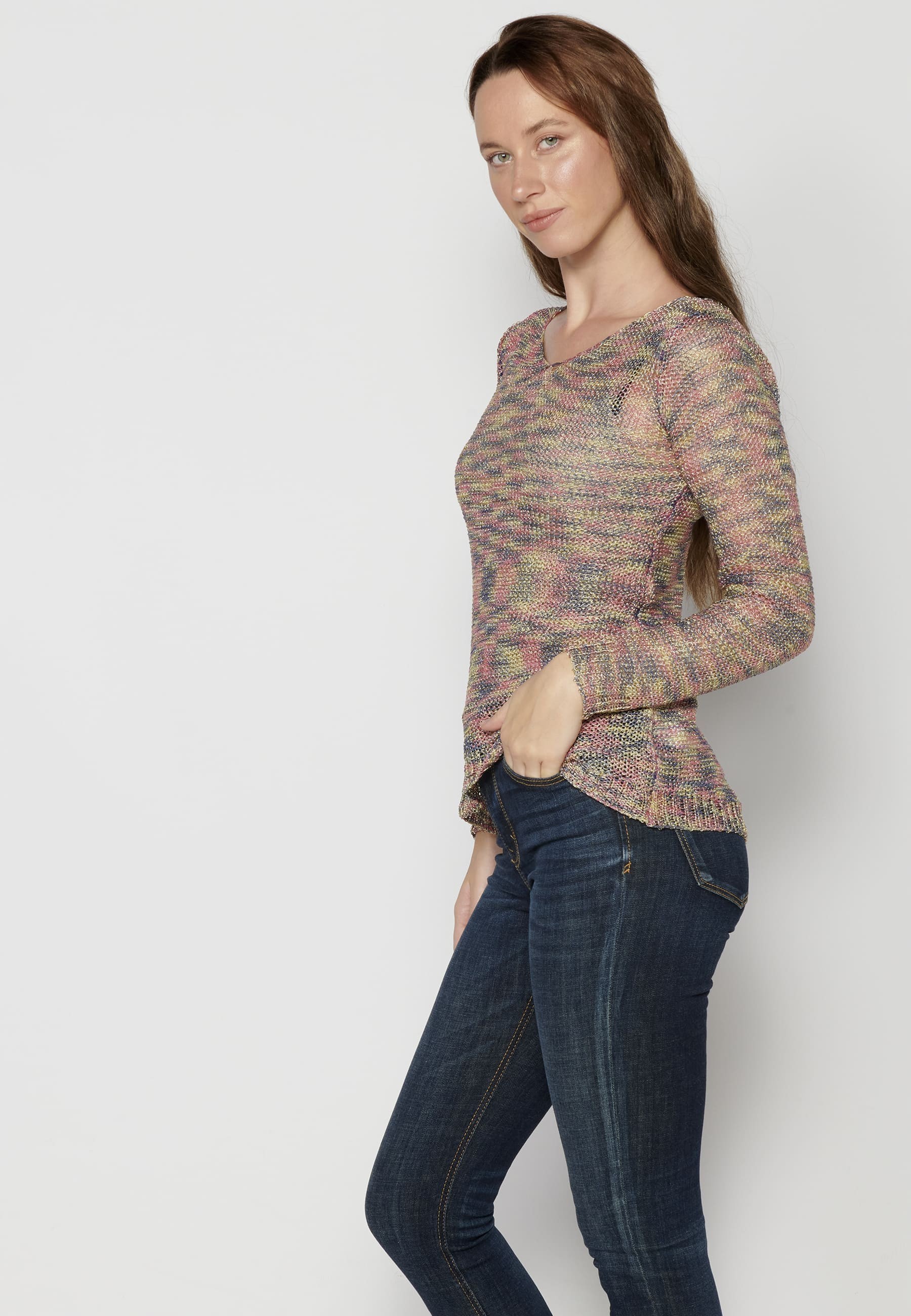 Fließender Strickpullover mit V-Ausschnitt für Damen