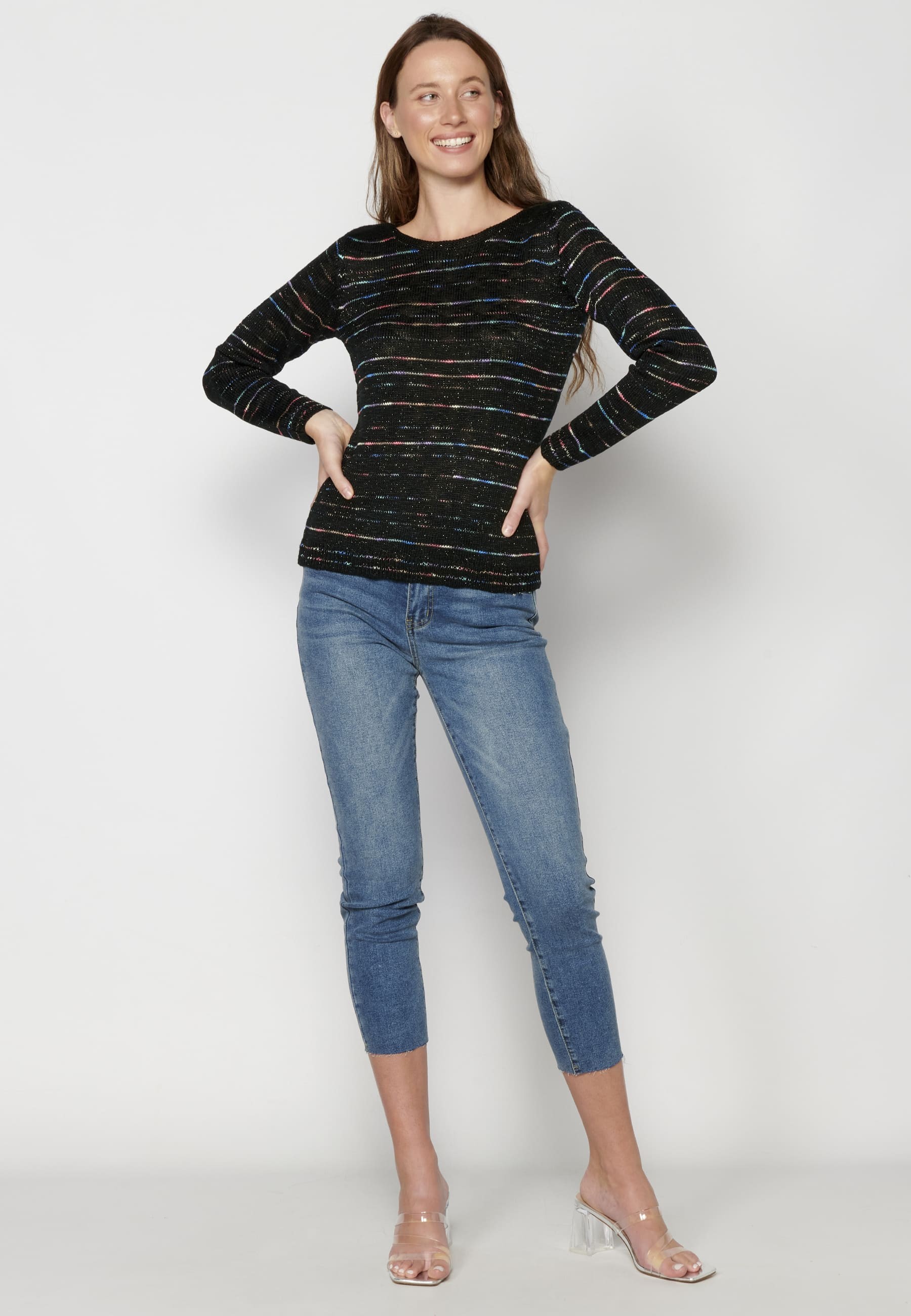 Long-sleeved sweater with openwork detail for Woman