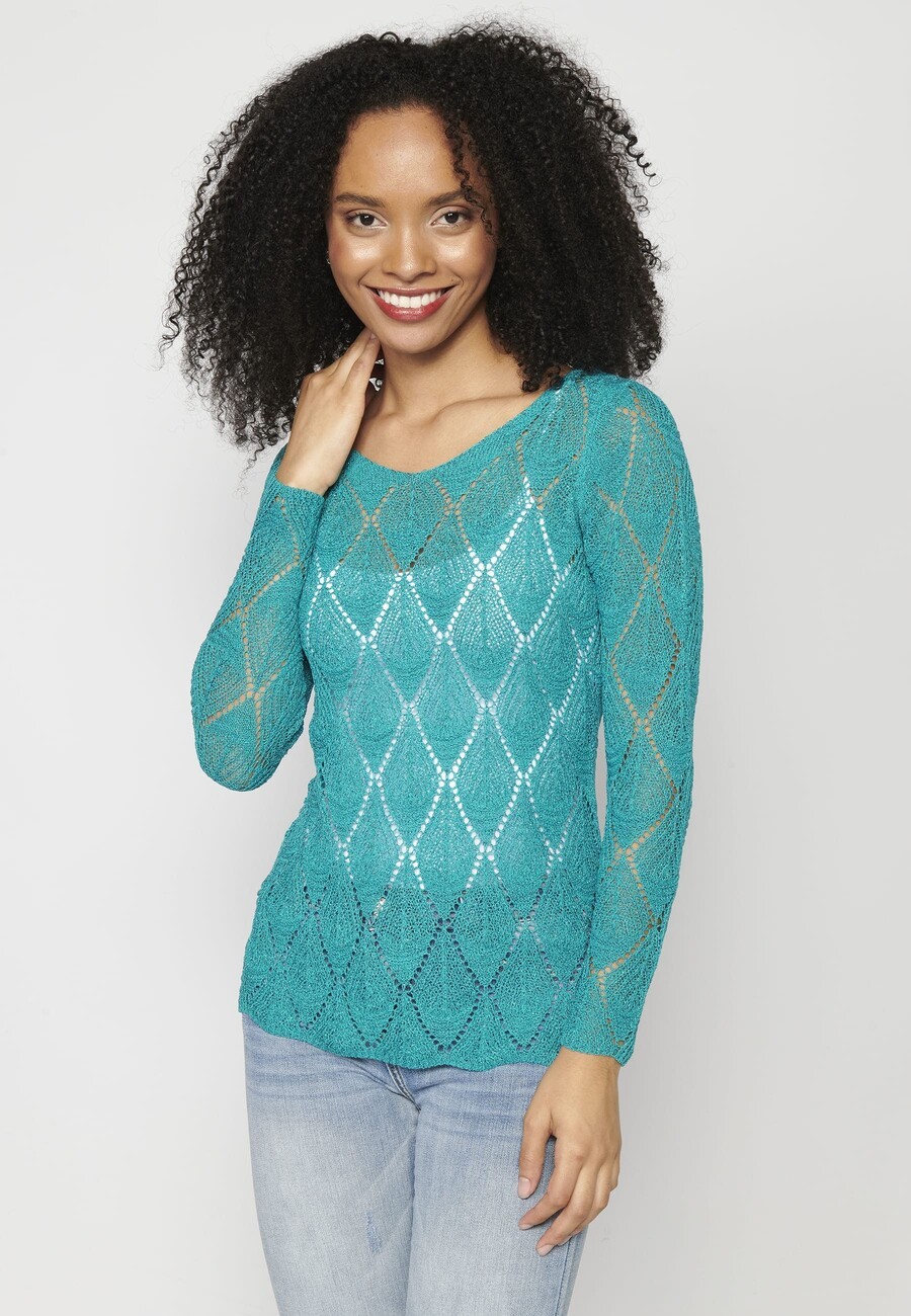 Fluid knit sweater with openwork for Woman