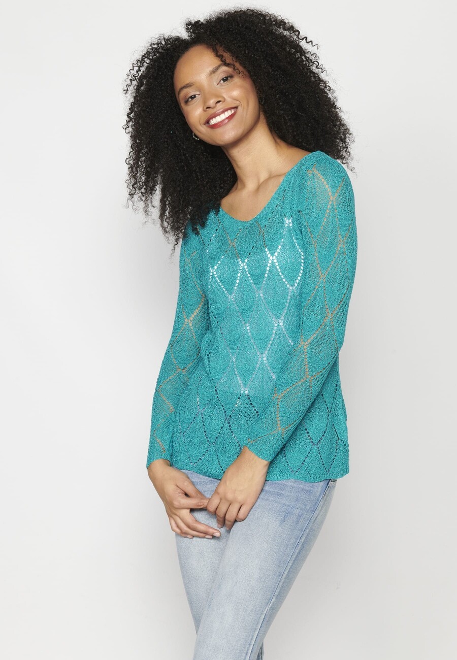 Fluid knit sweater with openwork for Woman 3