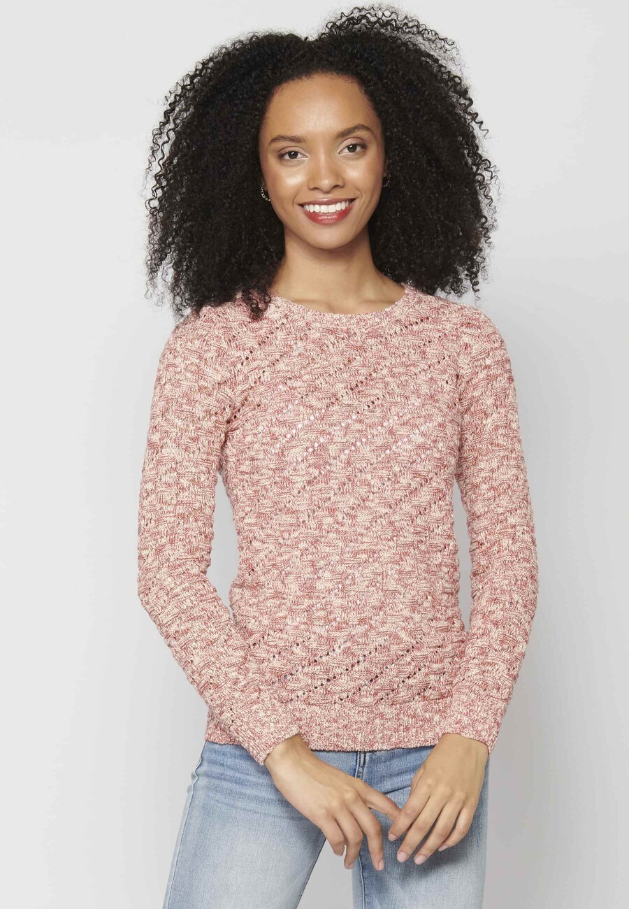 Korallenroter Acryl-Strickpullover für Damen