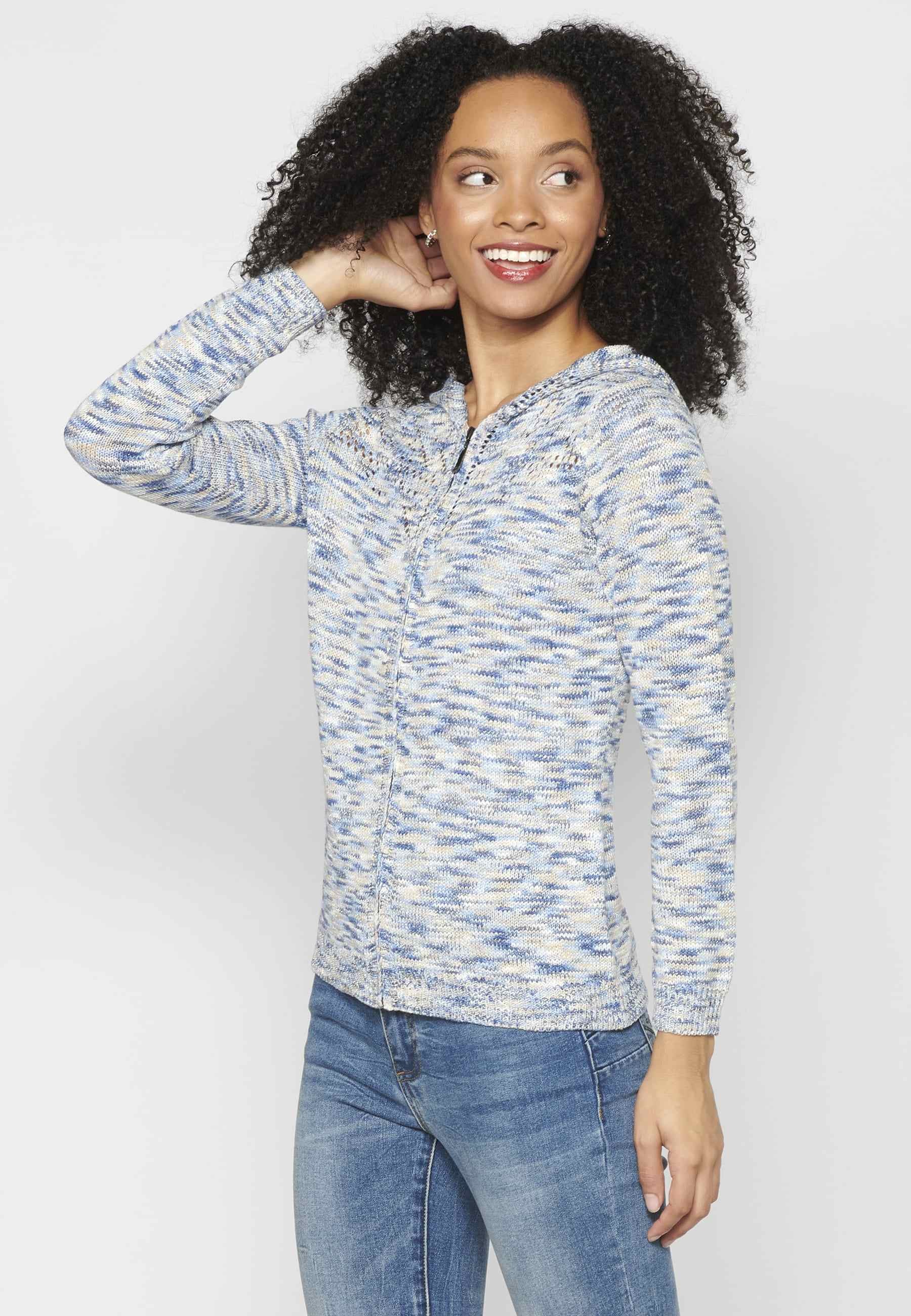 Blaue Strickjacke mit Kapuze für Damen