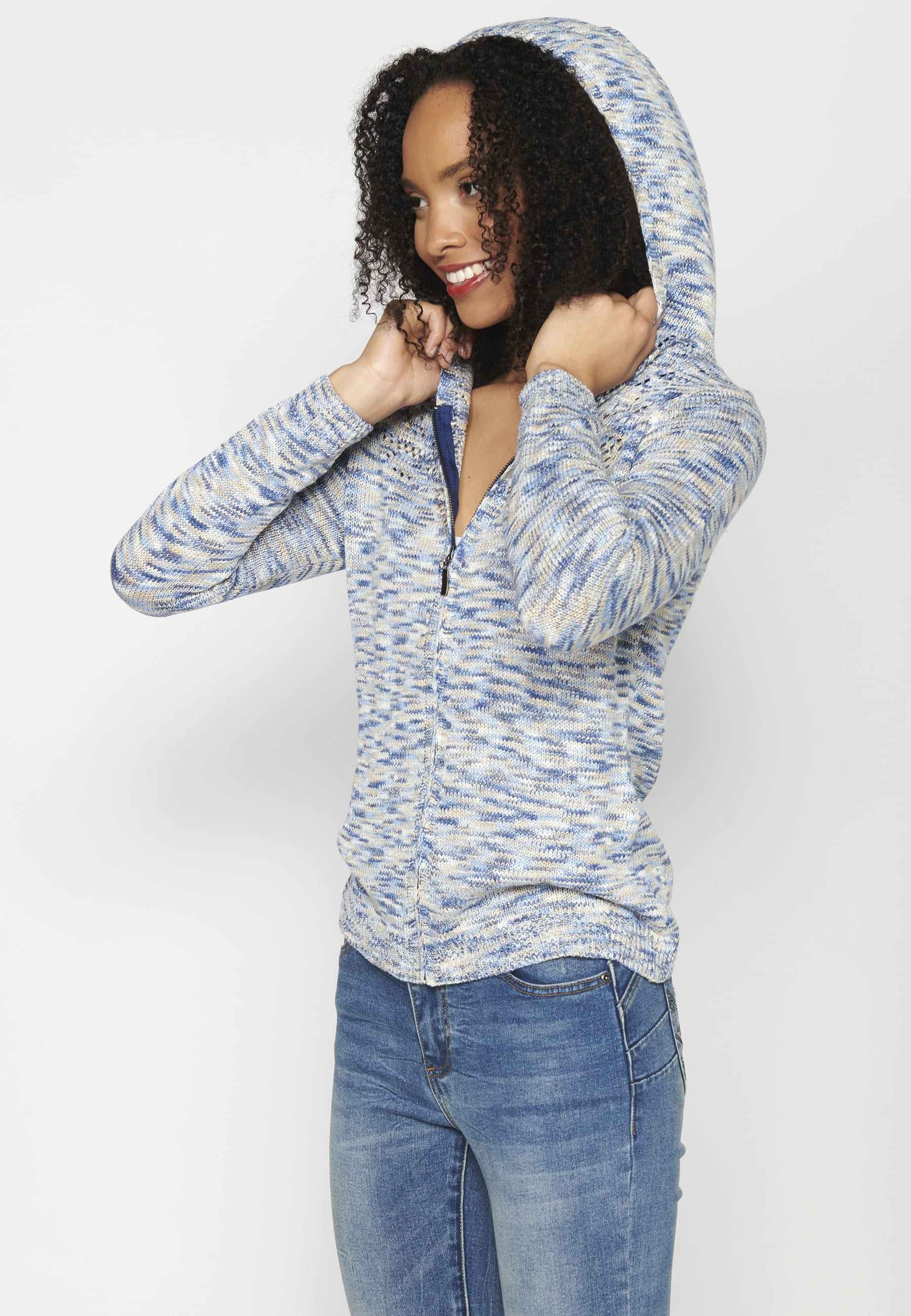 Blaue Strickjacke mit Kapuze für Damen