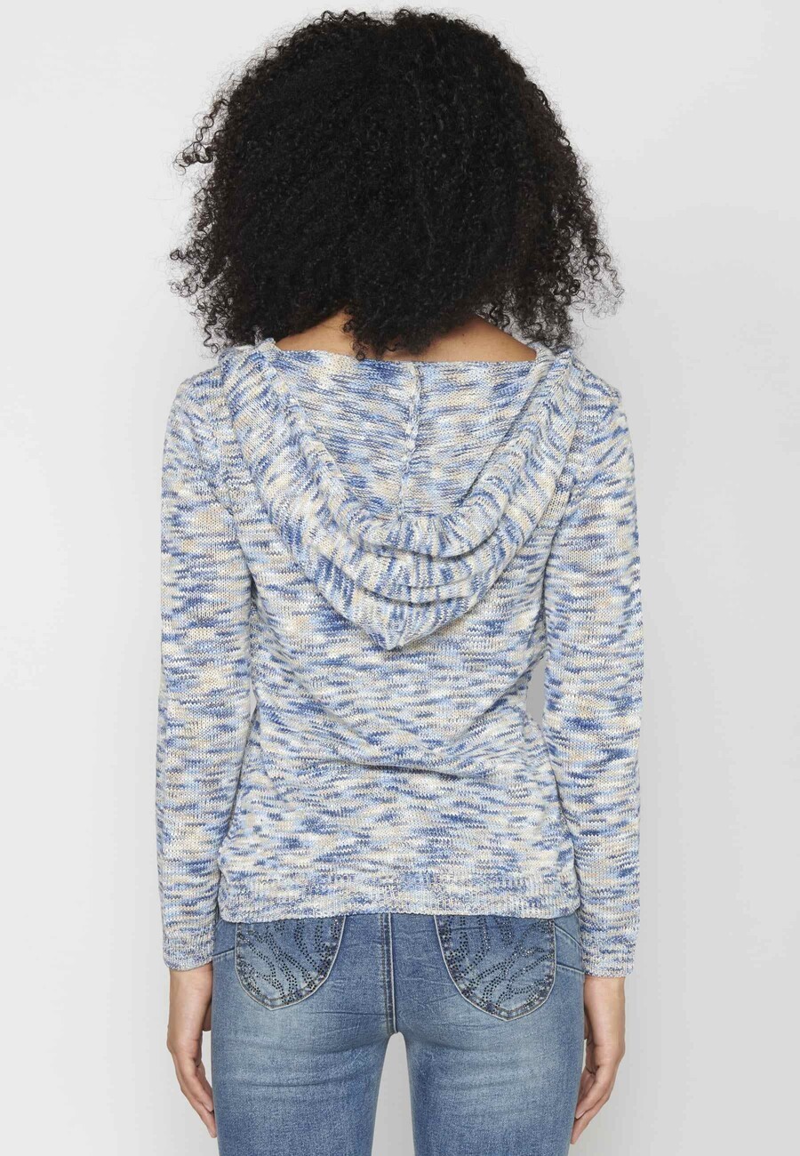 Blaue Strickjacke mit Kapuze für Damen 8