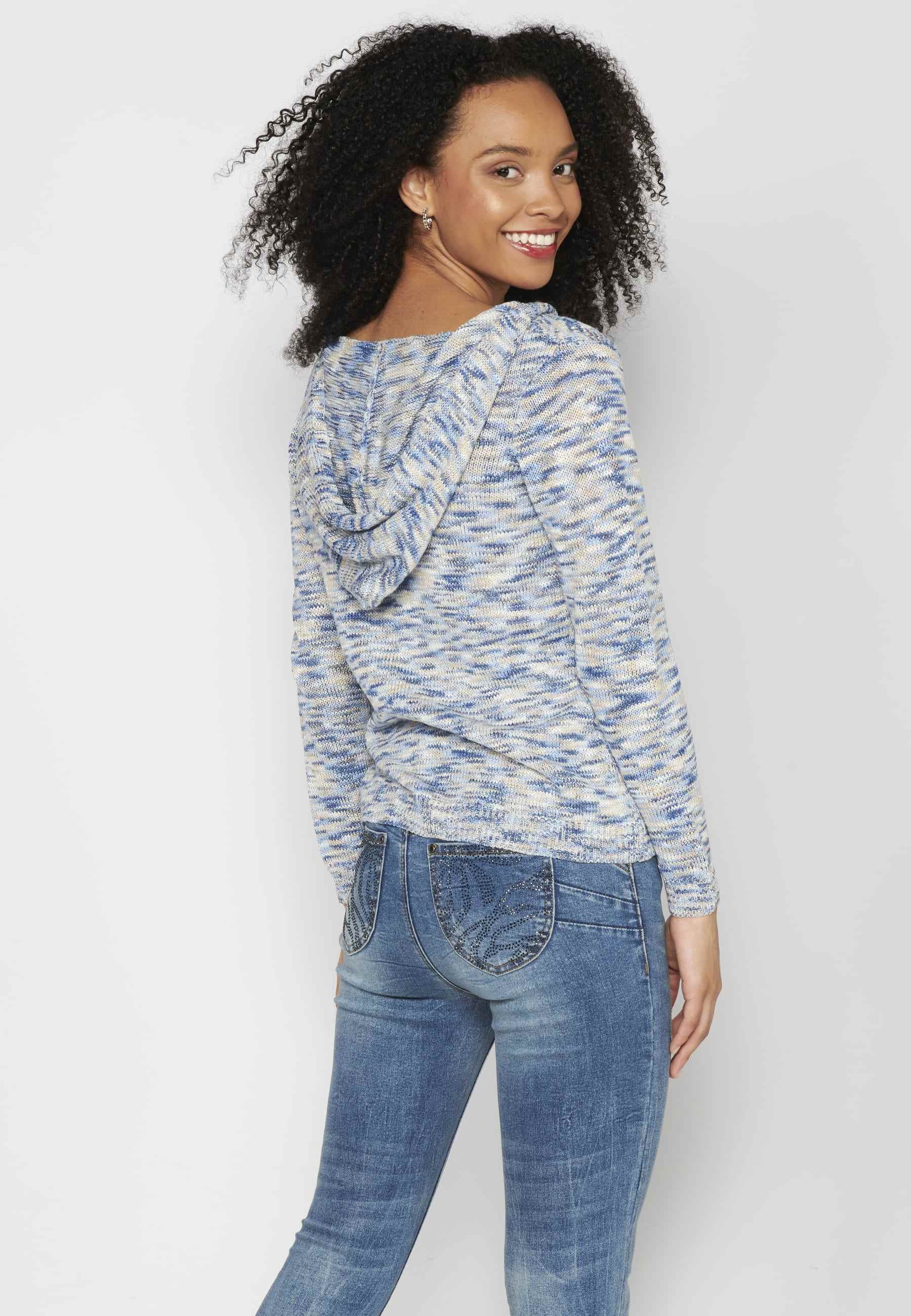 Blaue Strickjacke mit Kapuze für Damen