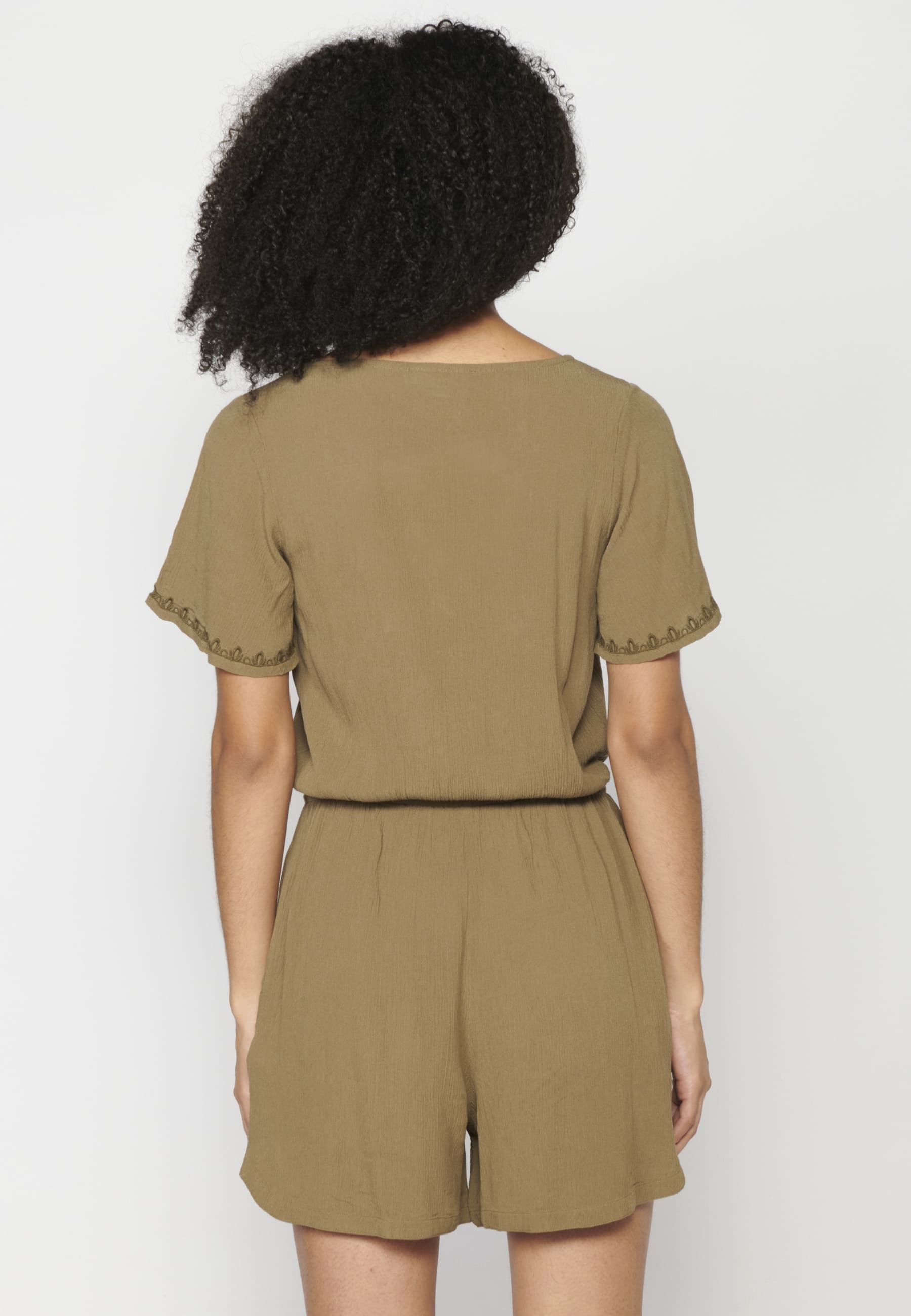 Khaki Short Sleeve Short Jumpsuit Dress for Women