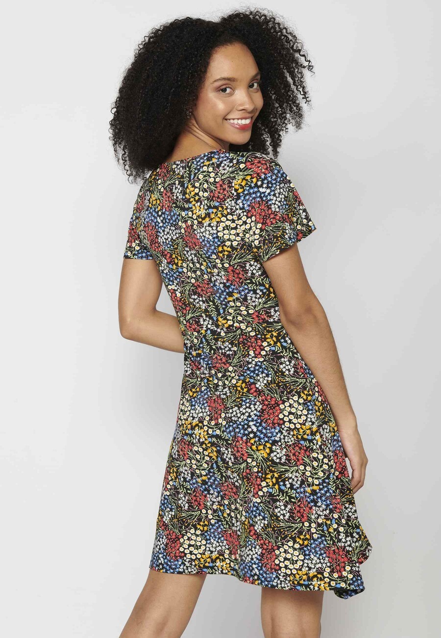 Multicolor Floral Print Short Sleeve Dress for Women 6