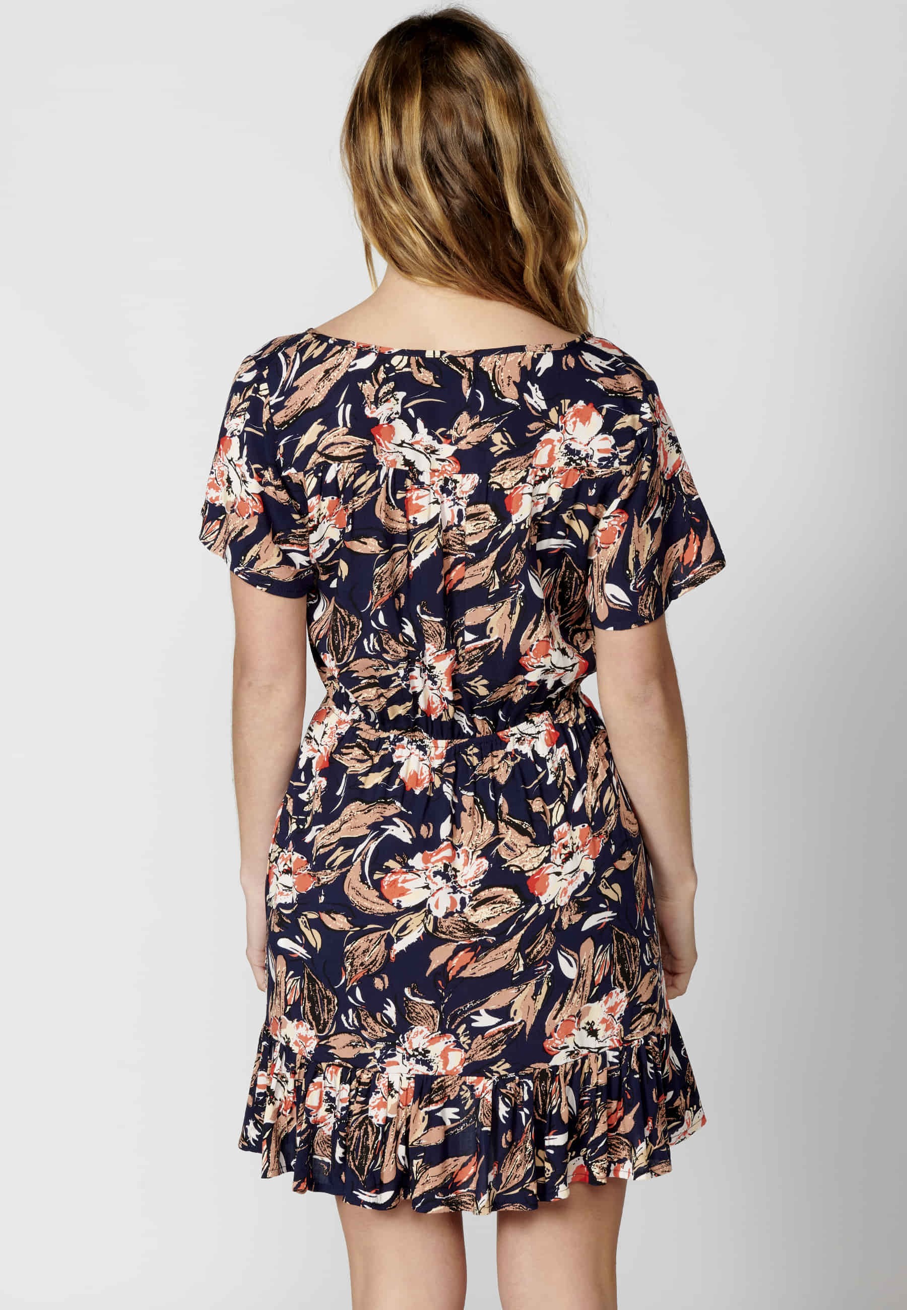 Robe à manches courtes à imprimé floral bleu marine pour femme