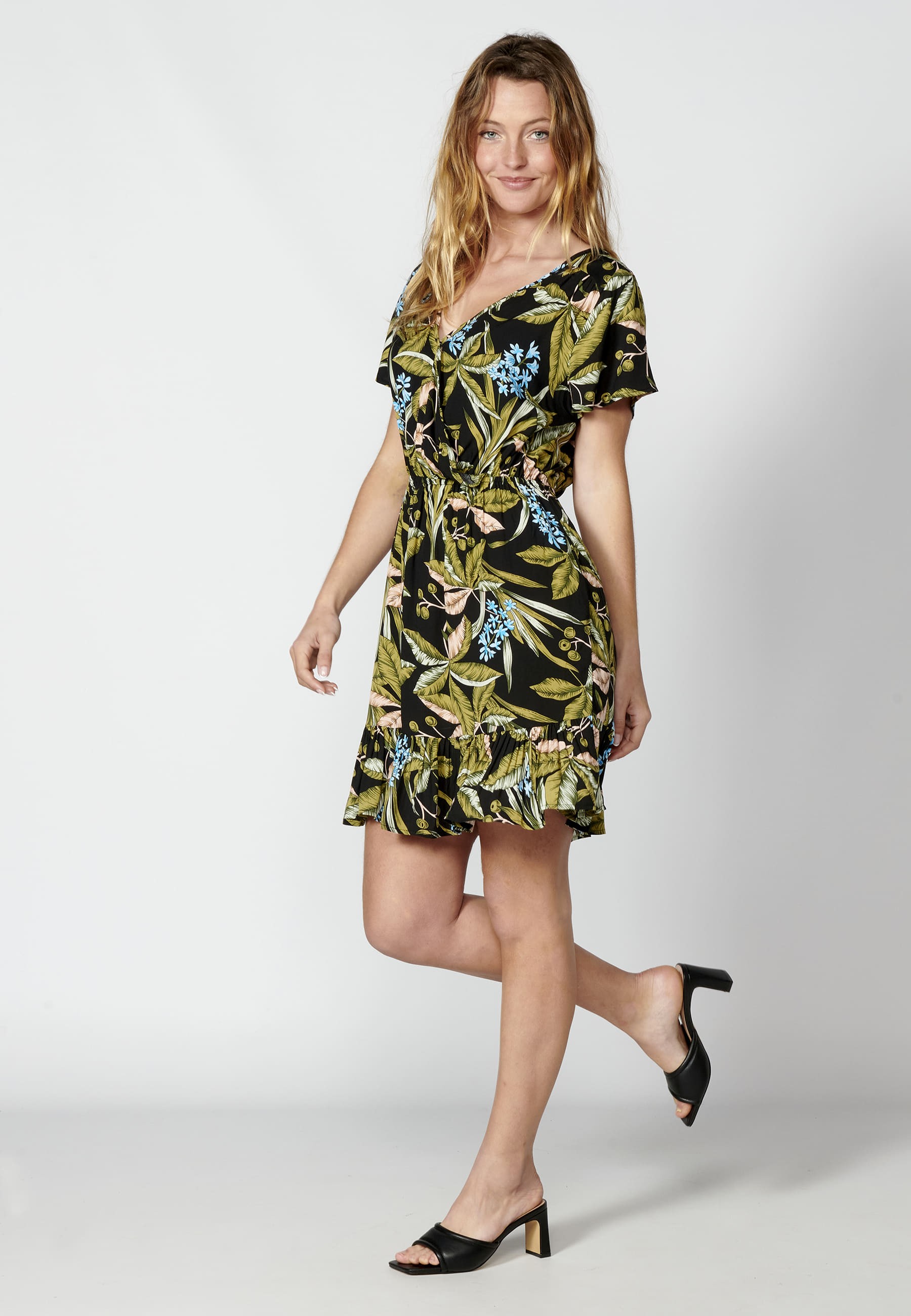 Vestido corto de manga corta con estampado floral color Multicolor para Mujer