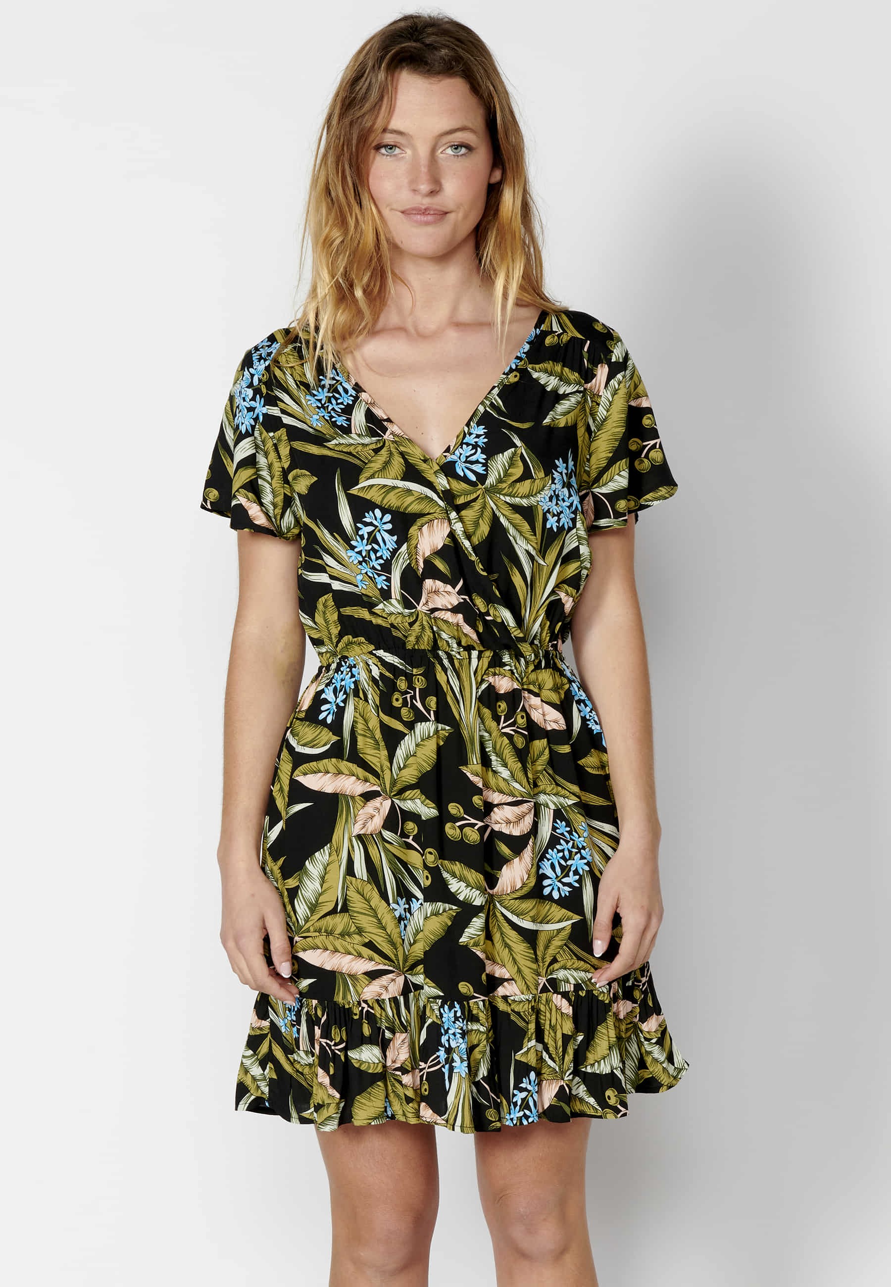 Robe à manches courtes à imprimé floral multicolore pour femme