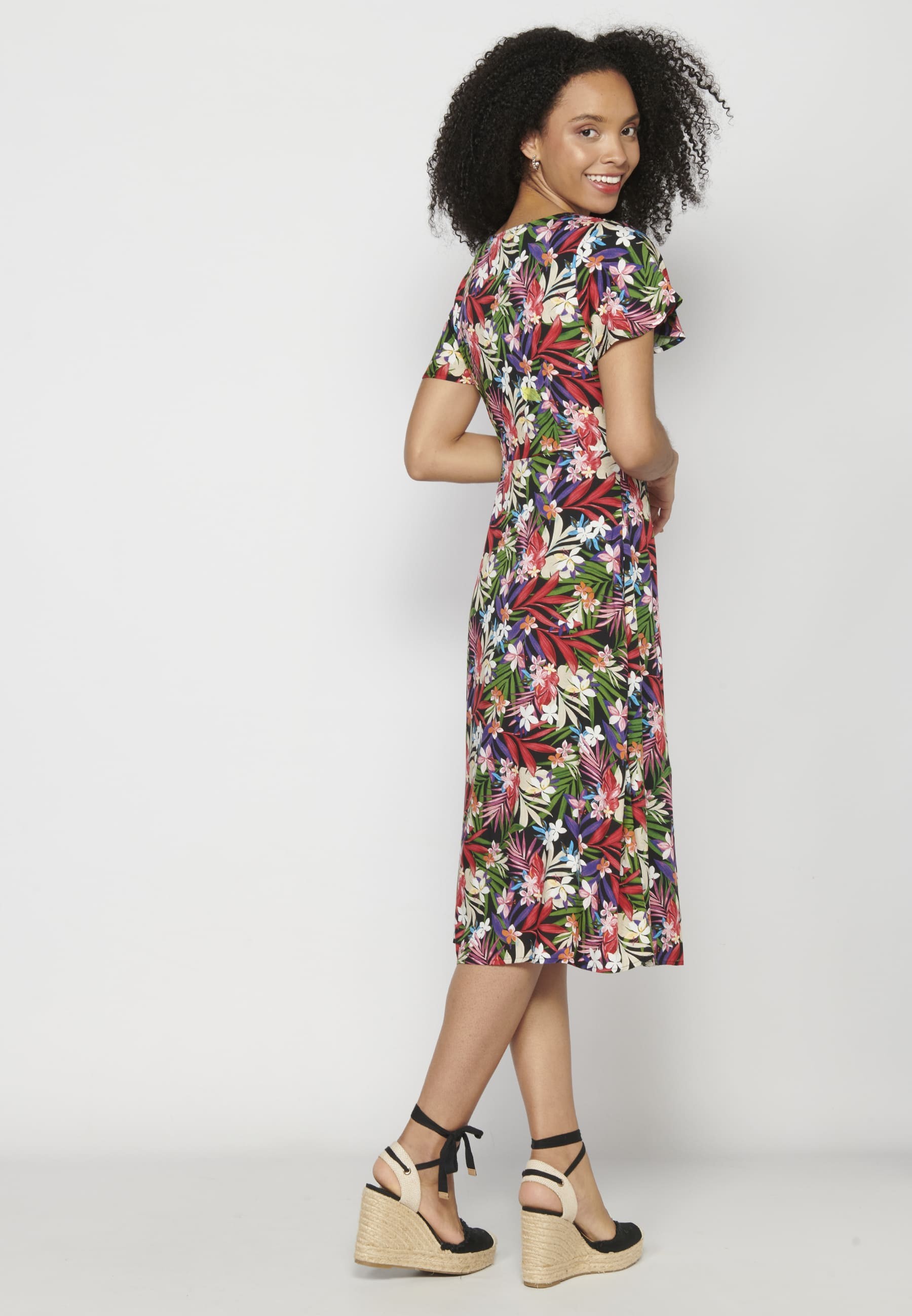 Vestit llarg de màniga curta amb escot creuat i estampat floral color Multicolor per a Dona