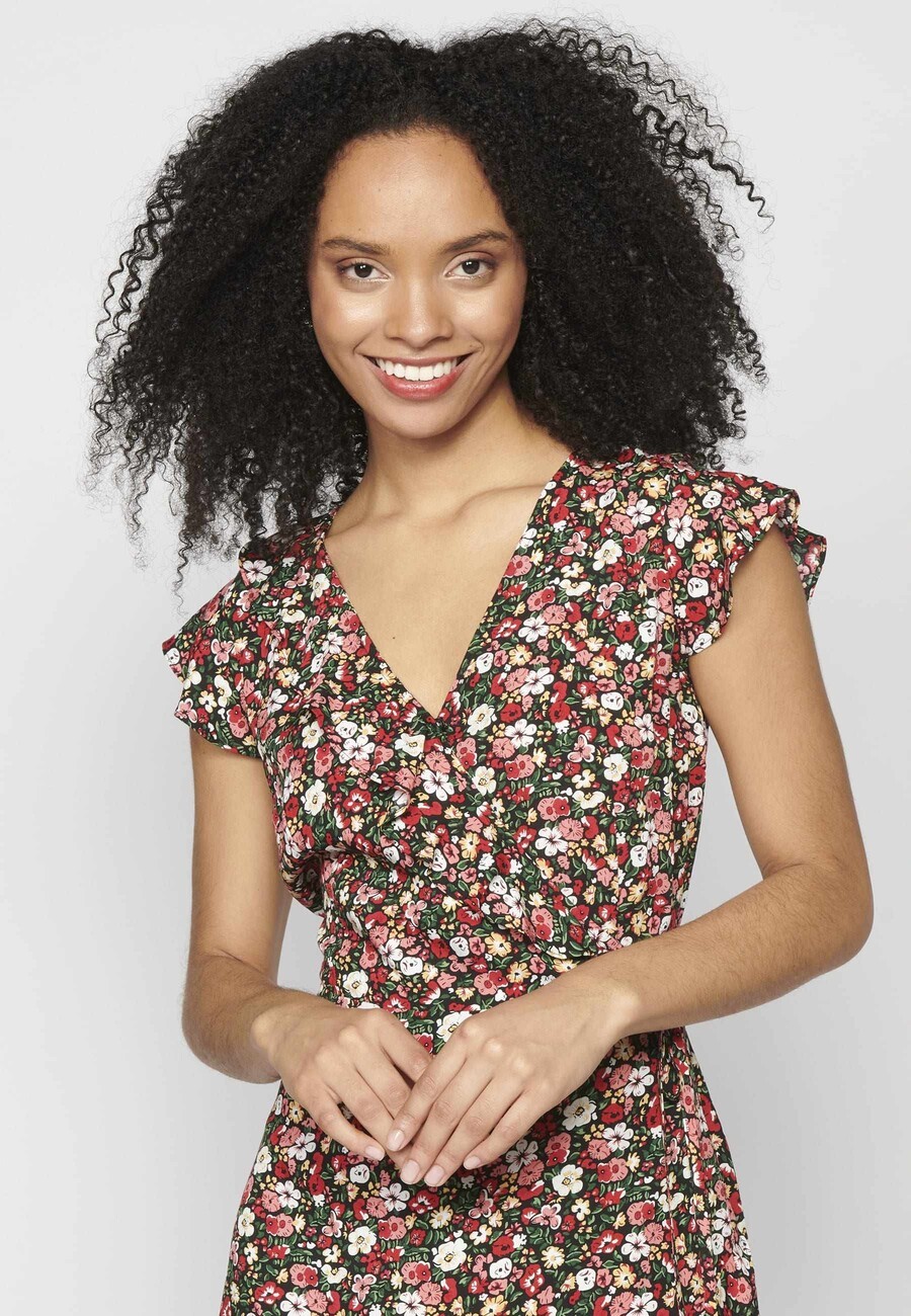 Robe manches courtes décolleté V croisé et imprimé fleuri Multicolore pour Femme 6