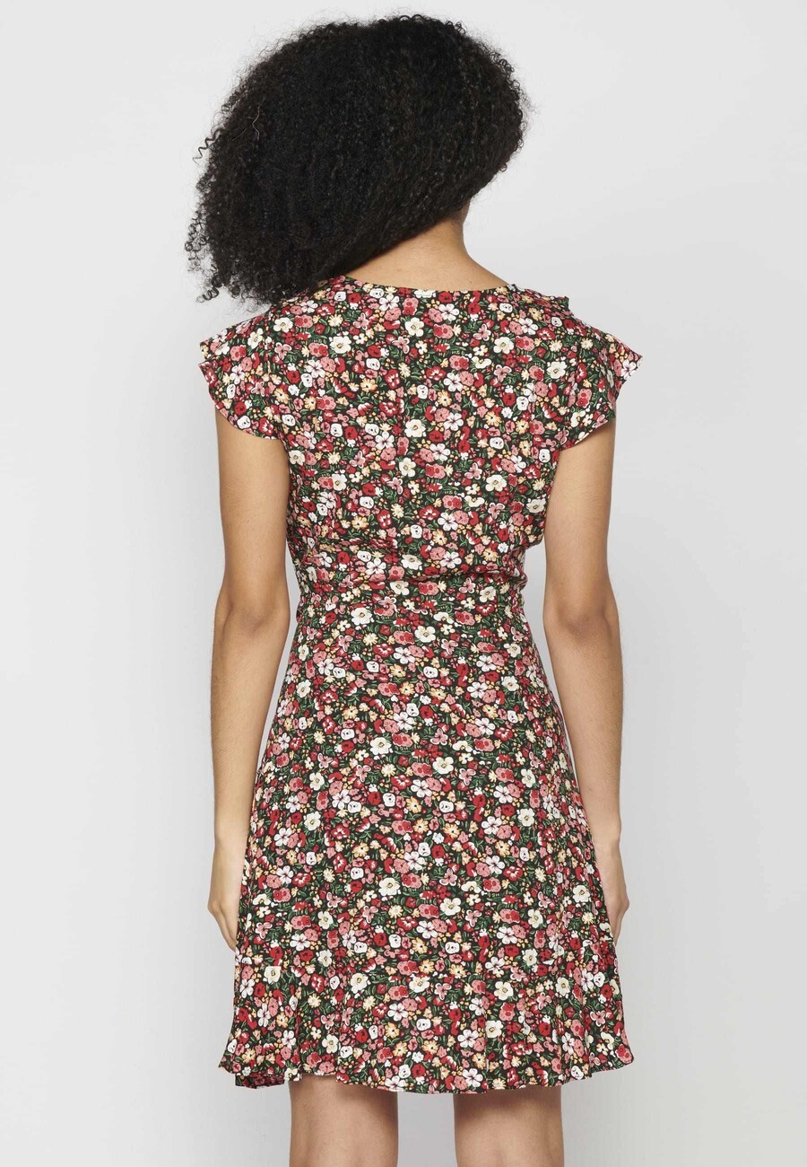 Kurzärmliges Kleid mit überkreuztem V-Ausschnitt und Blumenprint in Multicolor für Damen 5
