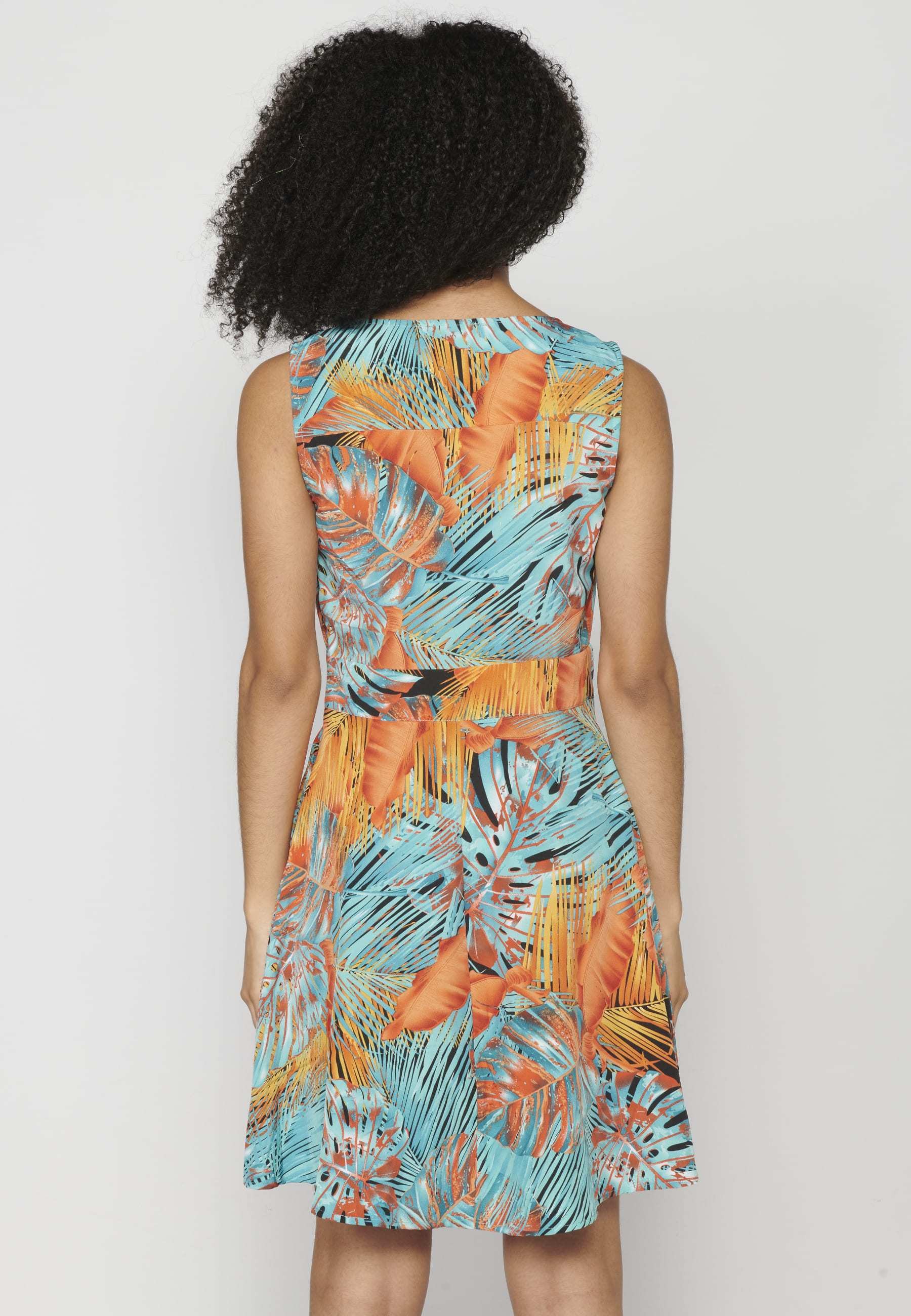 Multicolor Tropical Print Short Sleeve Dress for Women