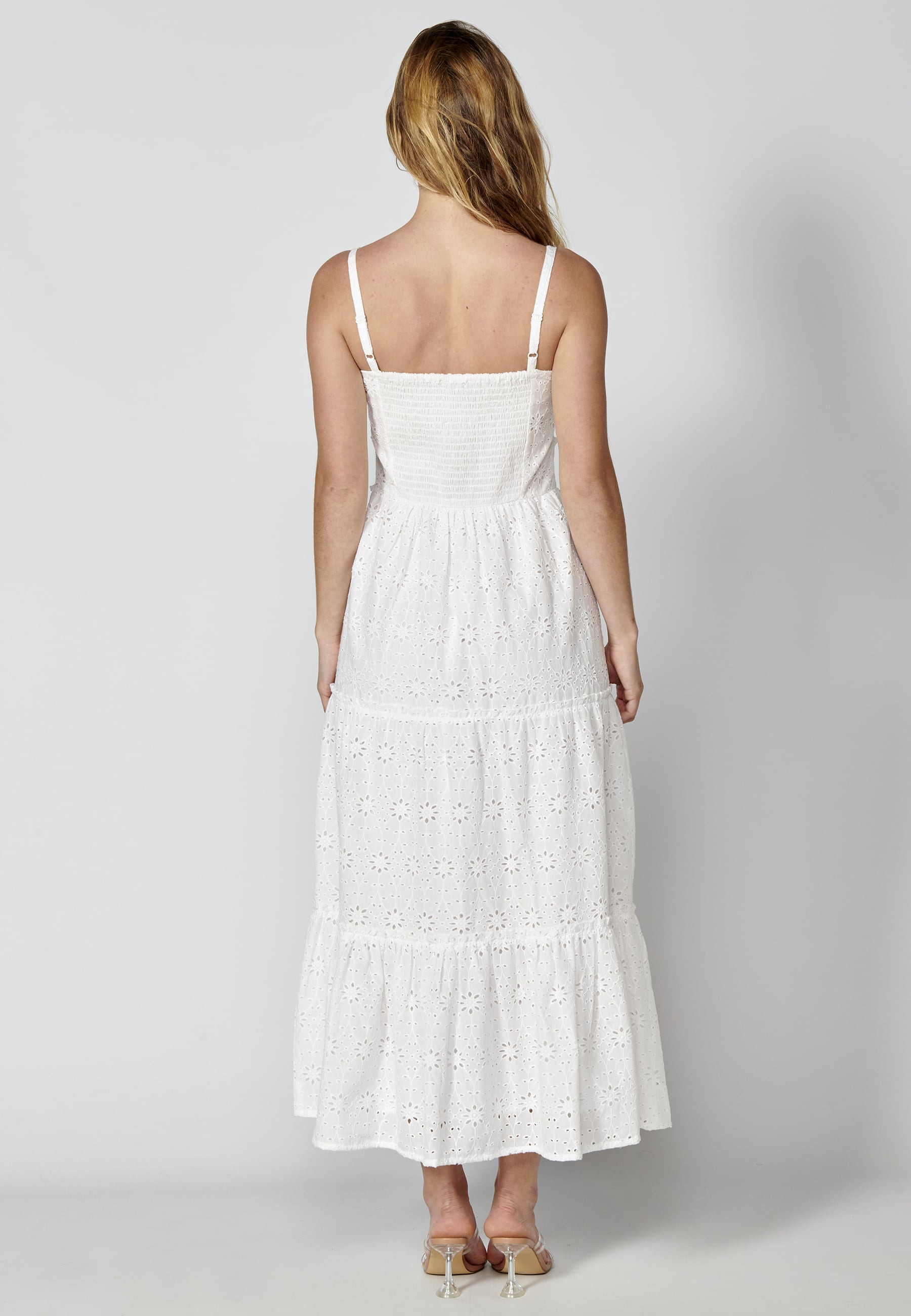 Vestido largo de tirantes de algodón color blanco para Mujer