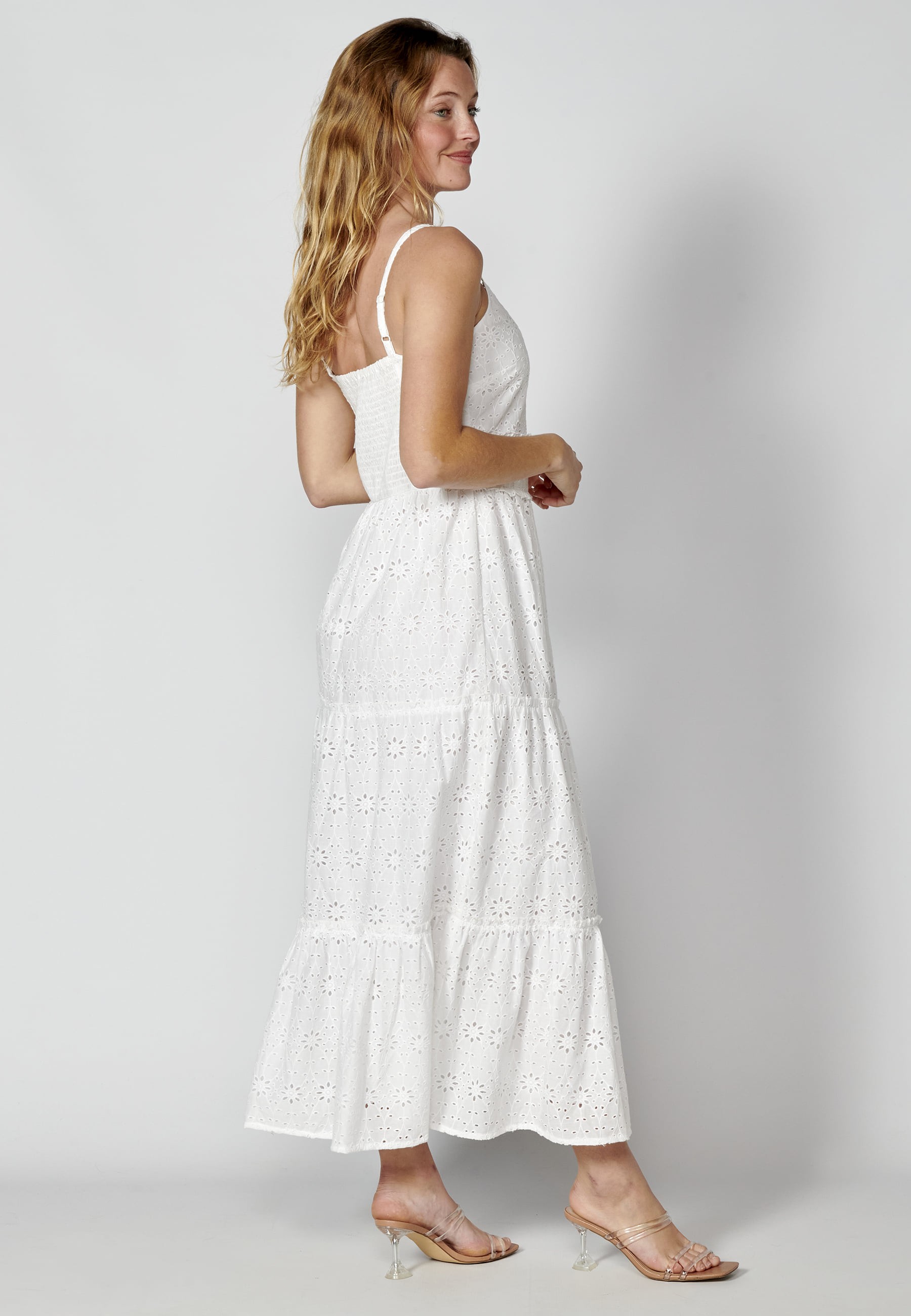 Vestido largo de tirantes de algodón color blanco para Mujer