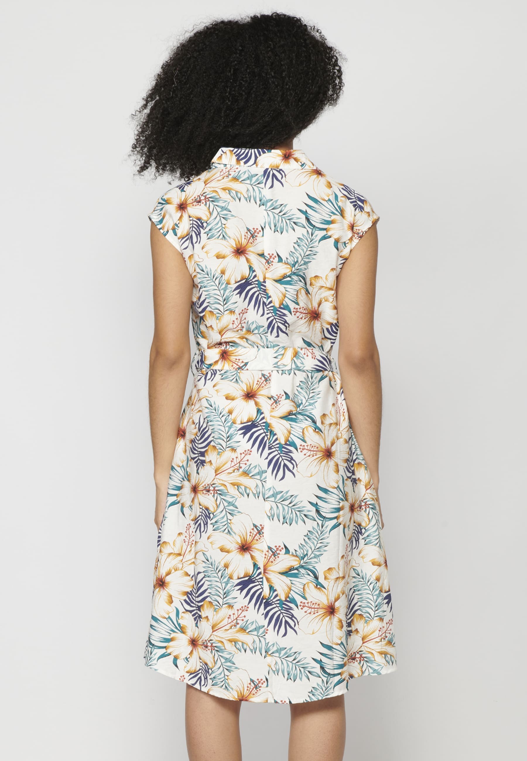 Navy Floral Tropical Print Short Sleeve Long Dress for Women