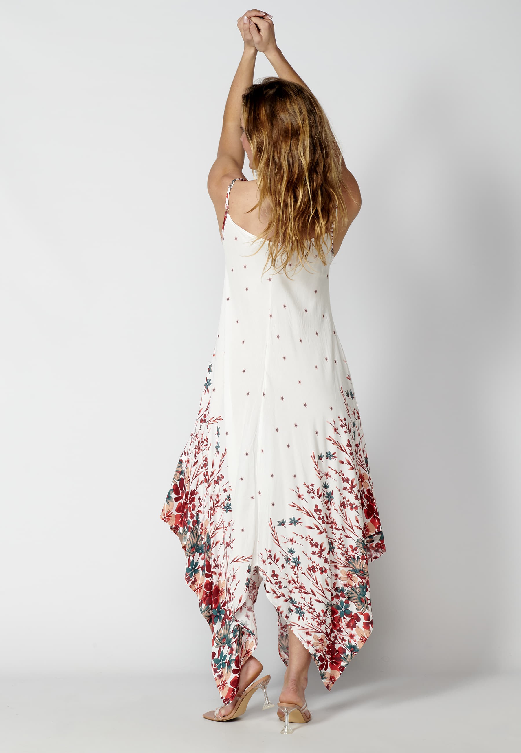 Lockeres langes Trägerkleid mit weißem Blumendruck für Damen